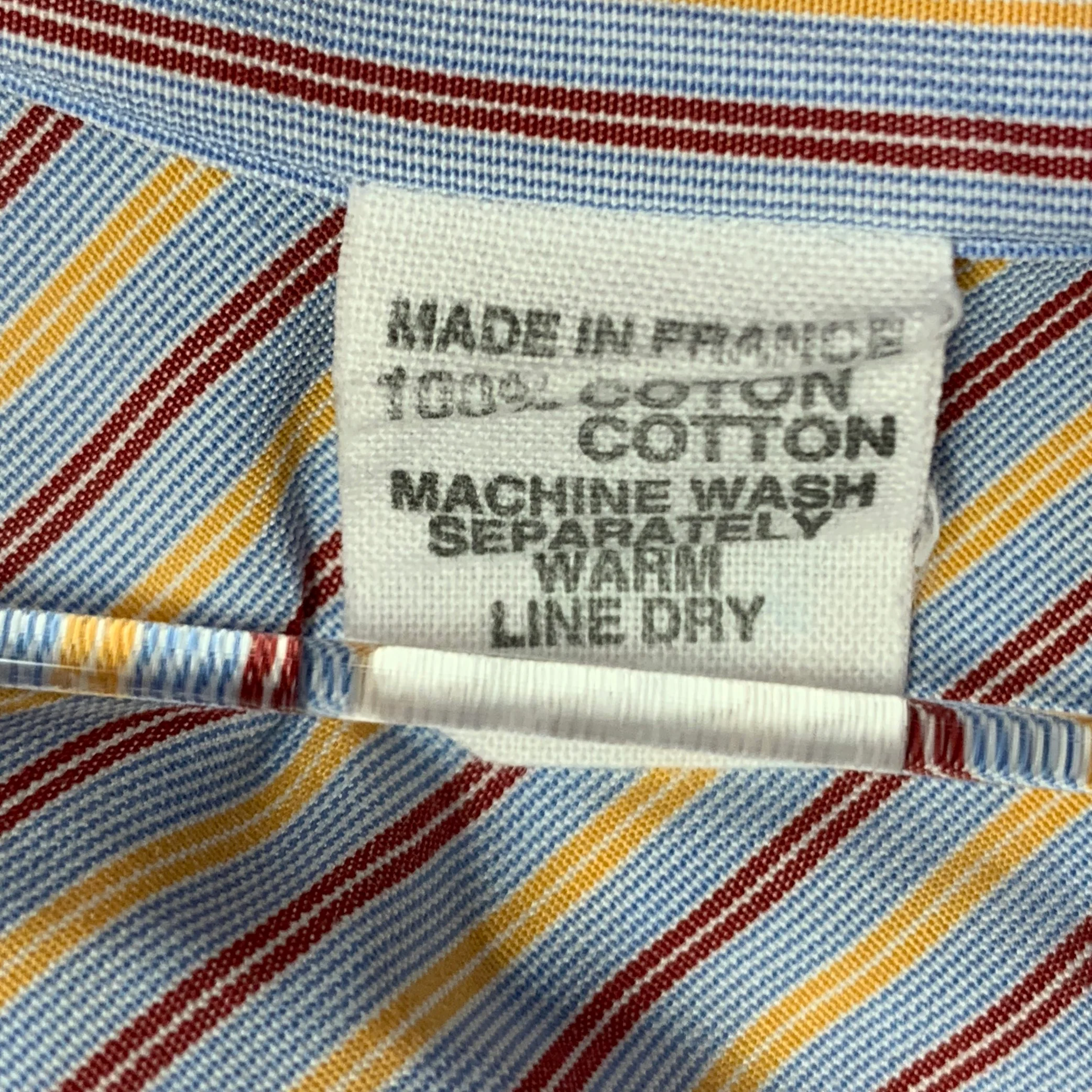 CHARVET Size L Blue Red Yellow Stripe Cotton Curved Cutaway Long Sleeve Shirt - Image 6