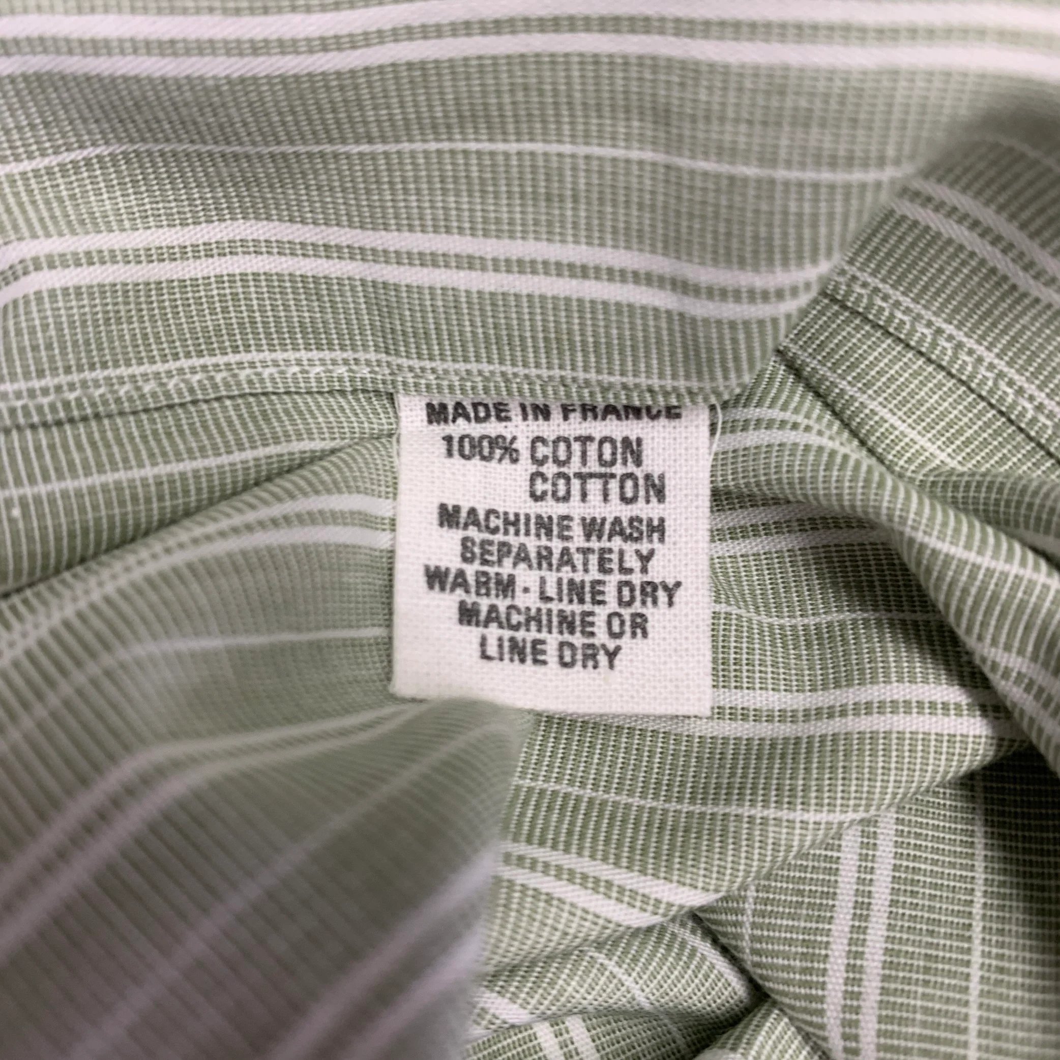 CHARVET Size L Green White Stripe Cotton Spread Collar Long Sleeve Shirt - Image 6
