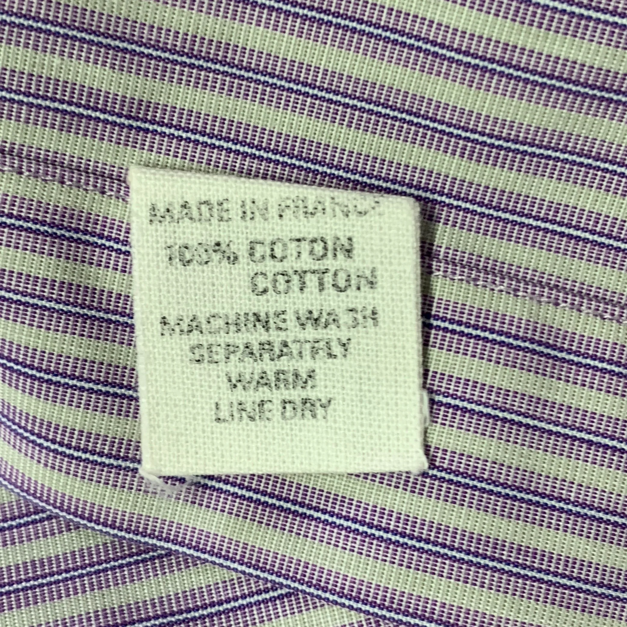 CHARVET Size L White Lavender Stripe Cotton Curved Cutaway Long Sleeve Shirt - Image 6