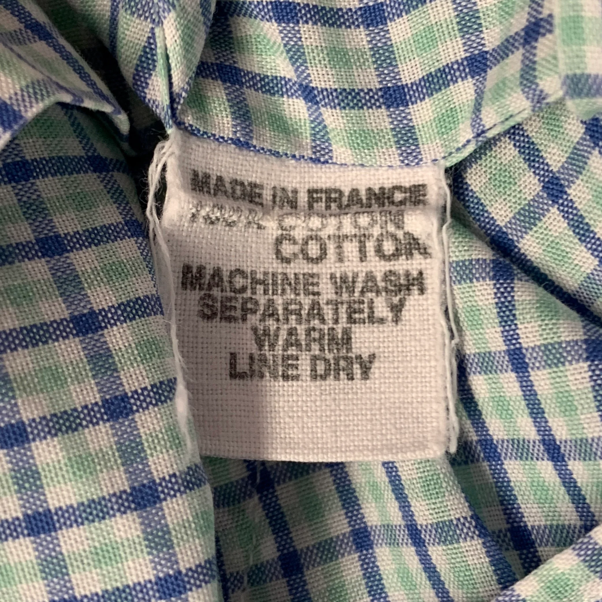 CHARVET Size M/L White Blue Green Checkered Cotton Long Sleeve Shirt - Image 6