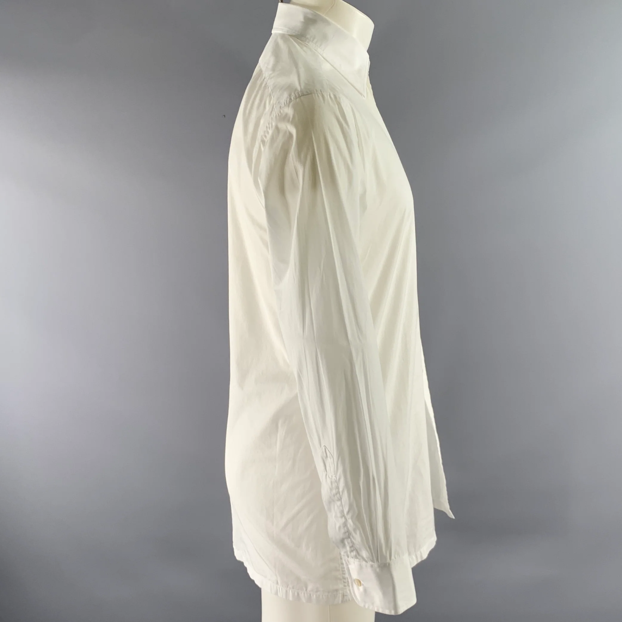CHARVET Size M White Cotton Pointed Collar Long Sleeve Shirt - Image 2
