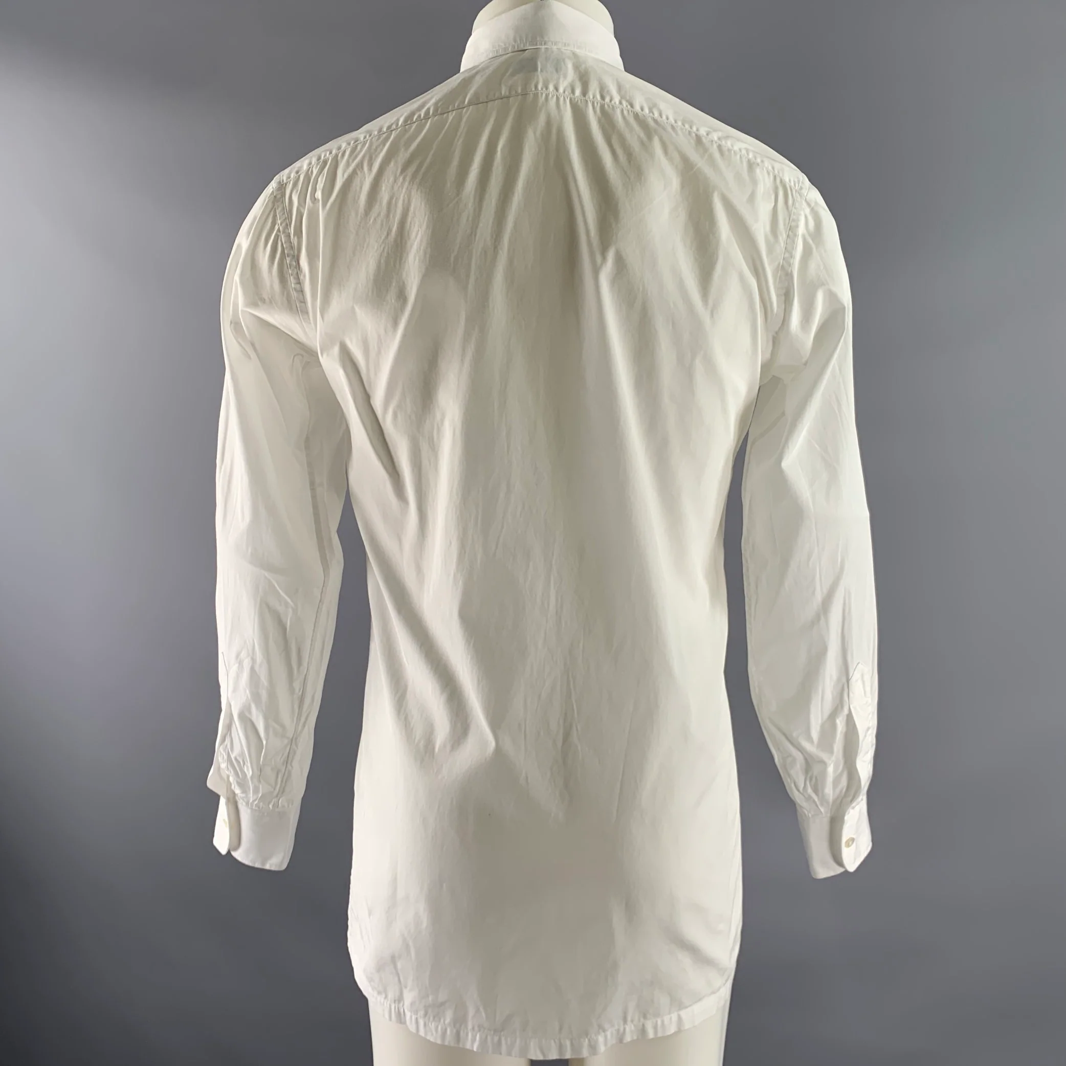CHARVET Size M White Cotton Pointed Collar Long Sleeve Shirt - Image 3