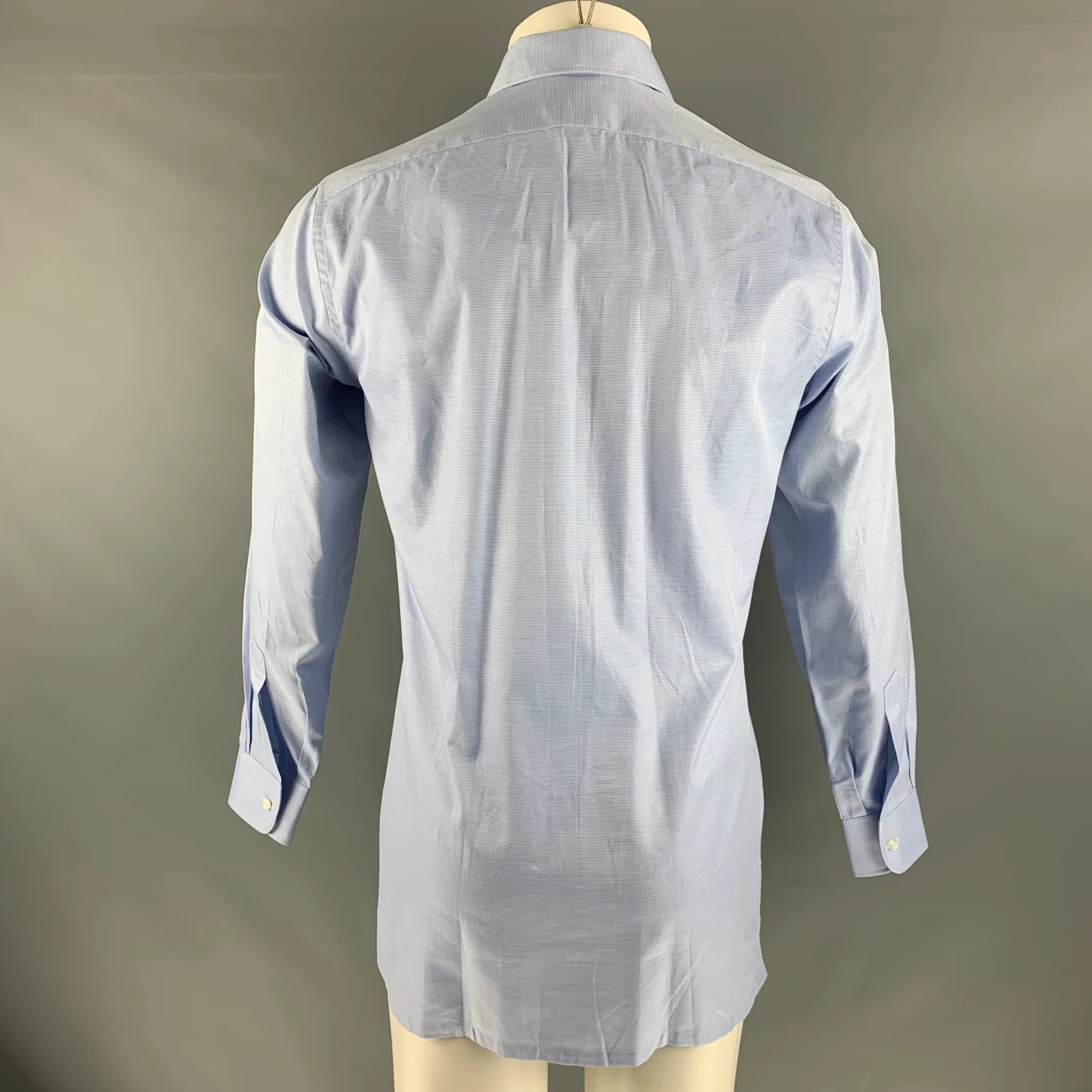 CHARVET Size S Light Blue Solid Cotton Spread Collar Long Sleeve Shirt - Image 3