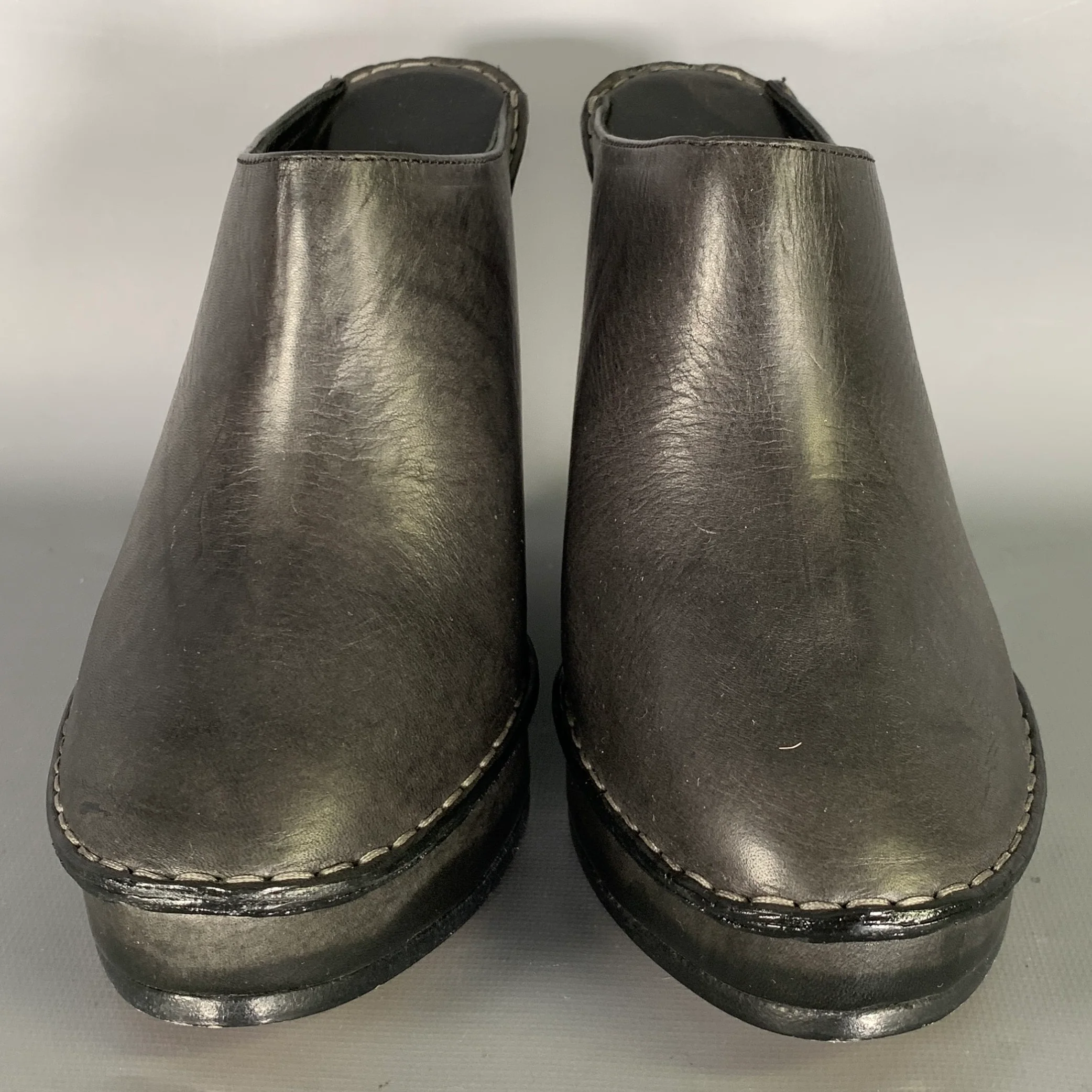 CHLOE Size 10 Black Leather Mules Wedges - Image 4