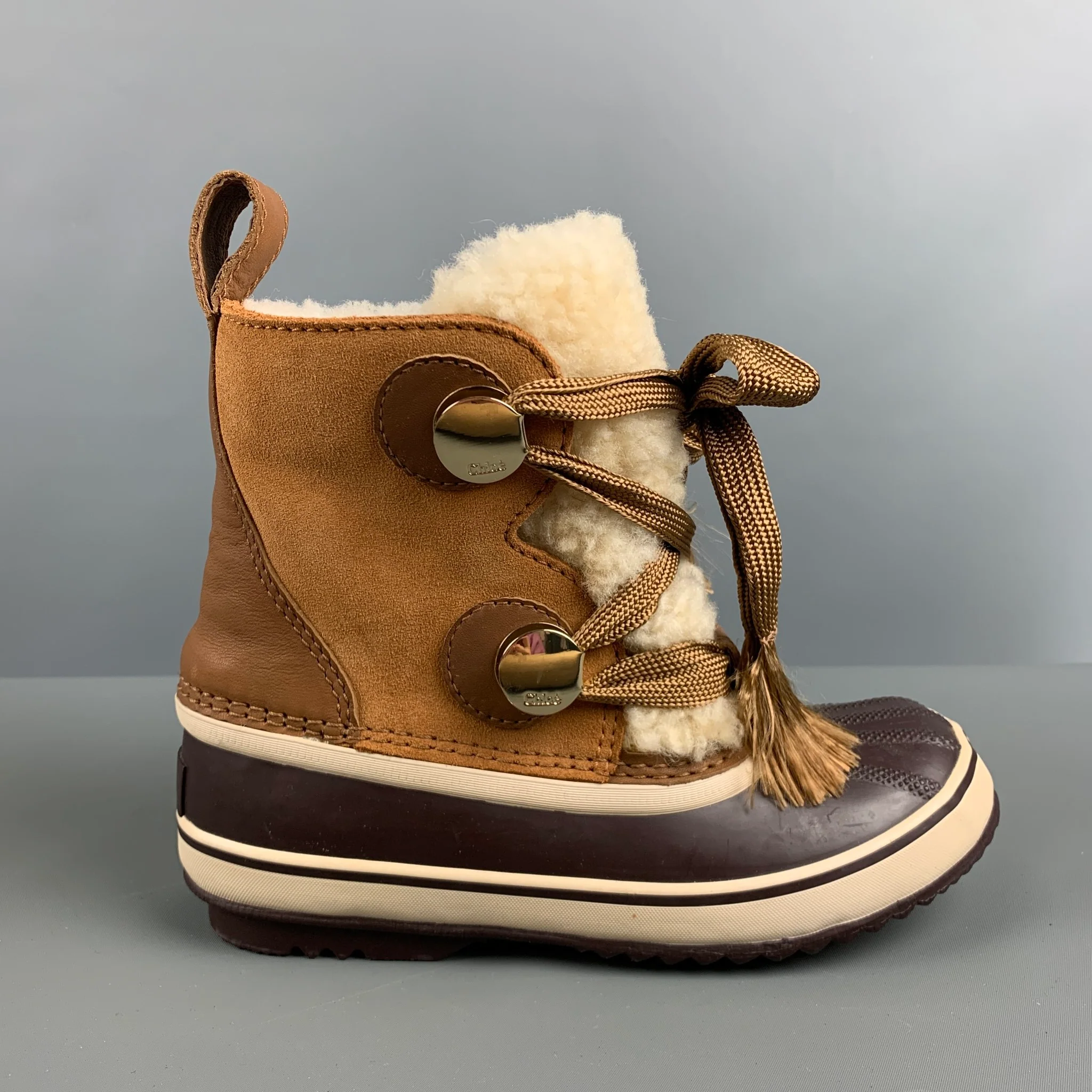 CHLOE Size 6.5 Beige Brown Suede Mixed Materials Boots - Image 2