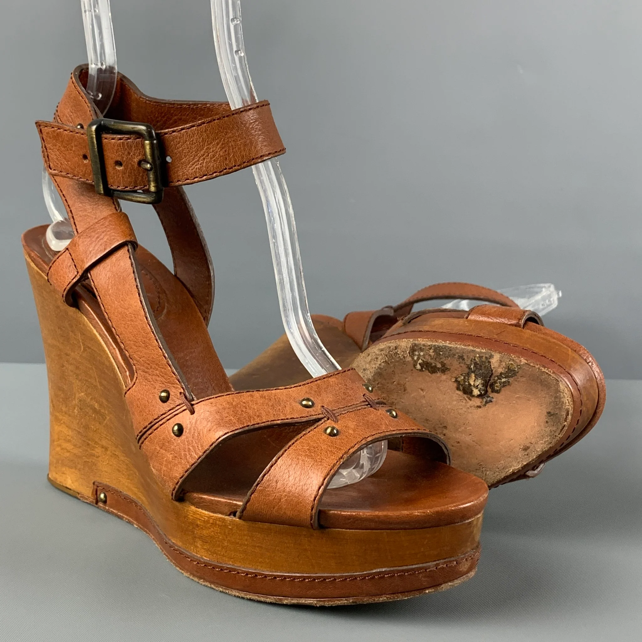 CHLOE Size 8 Tan Leather Platform Sandals - Image 3