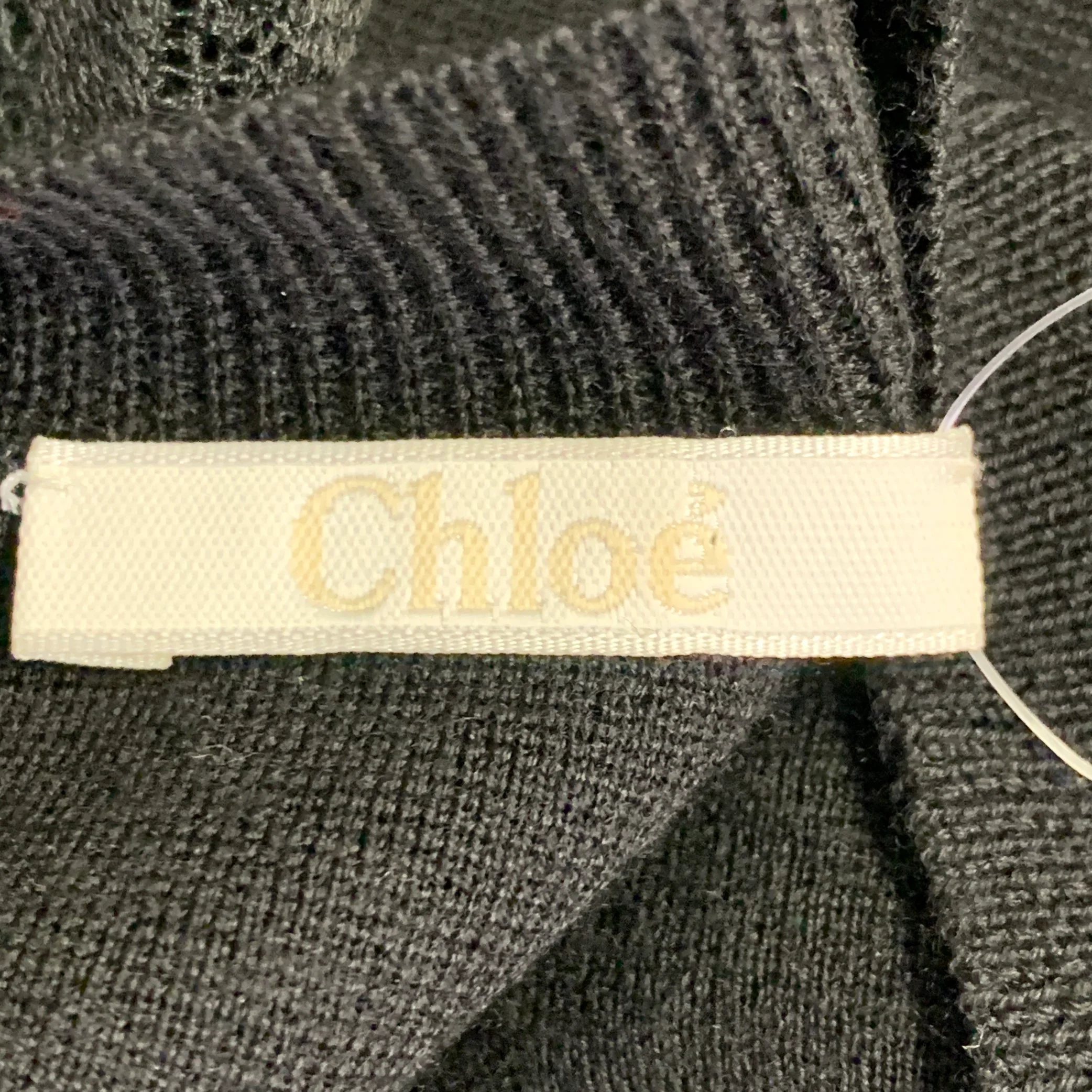CHLOE Size L Black Wool Lace Trim Sleeveless Crew Neck Casual Top - Image 5