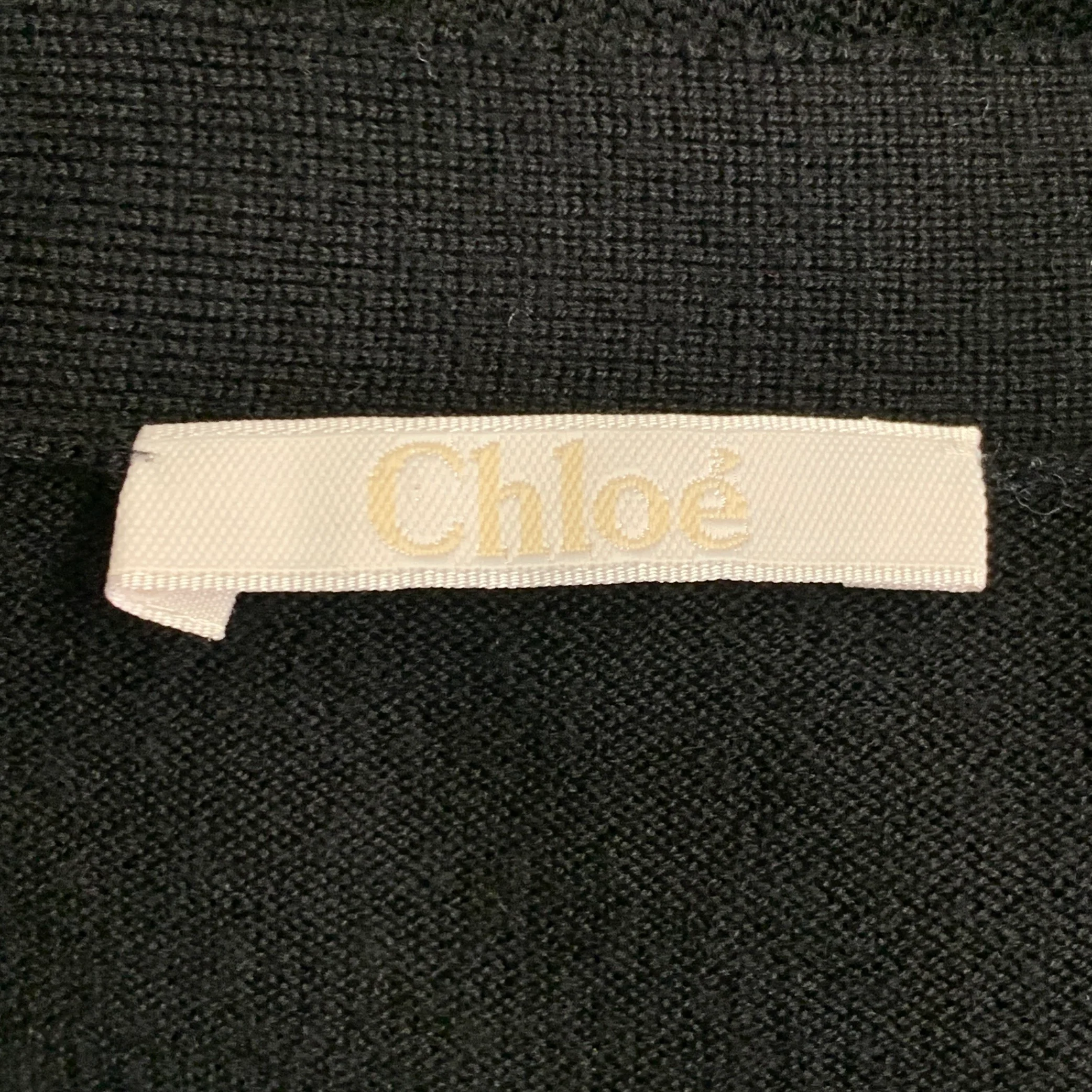 CHLOE Size L Black Wool Lace Trim V-Neck Button Up Cardigan - Image 5