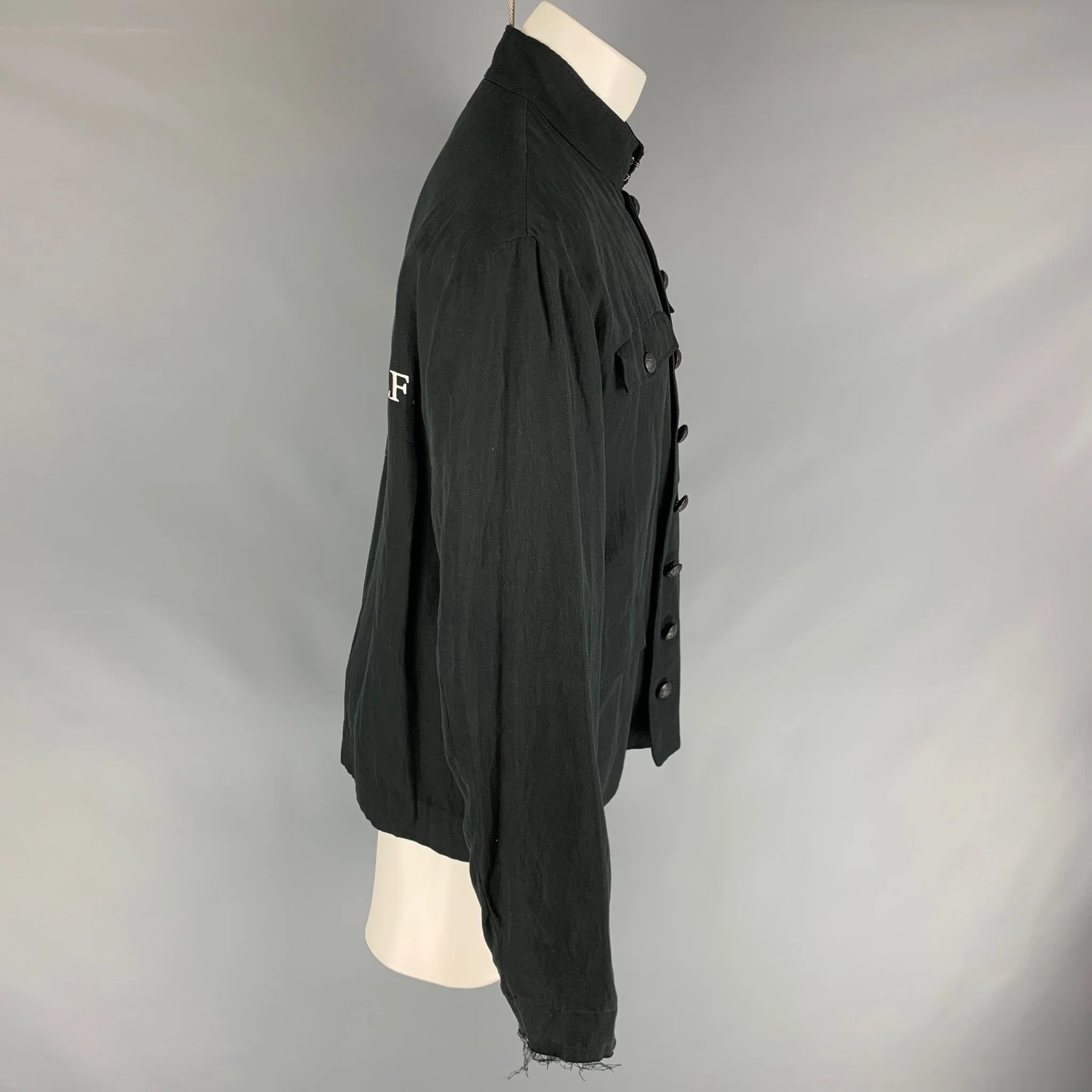CHRISTIAN DADA Chest Size 38 Size 38 Black Solid Cotton / Linen Military Jacket - Image 4