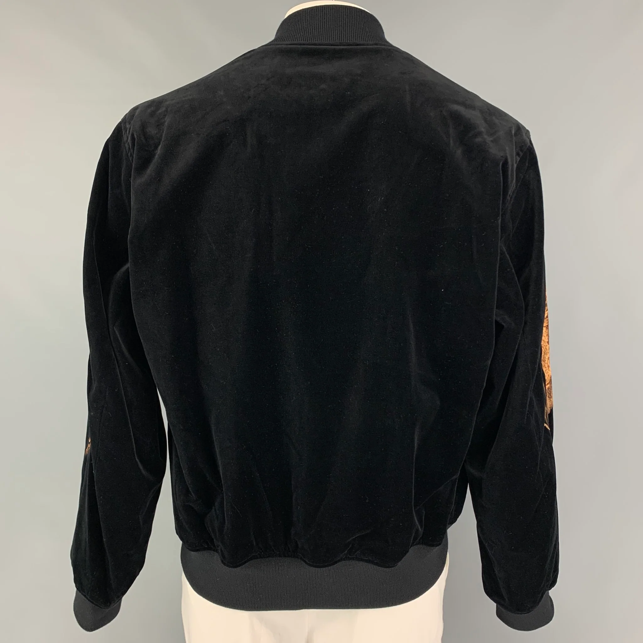 CHRISTIAN DADA FW 19 Size 42 Black Copper Cotton Velvet Feather Embroidery Bomber Jacket - Image 4