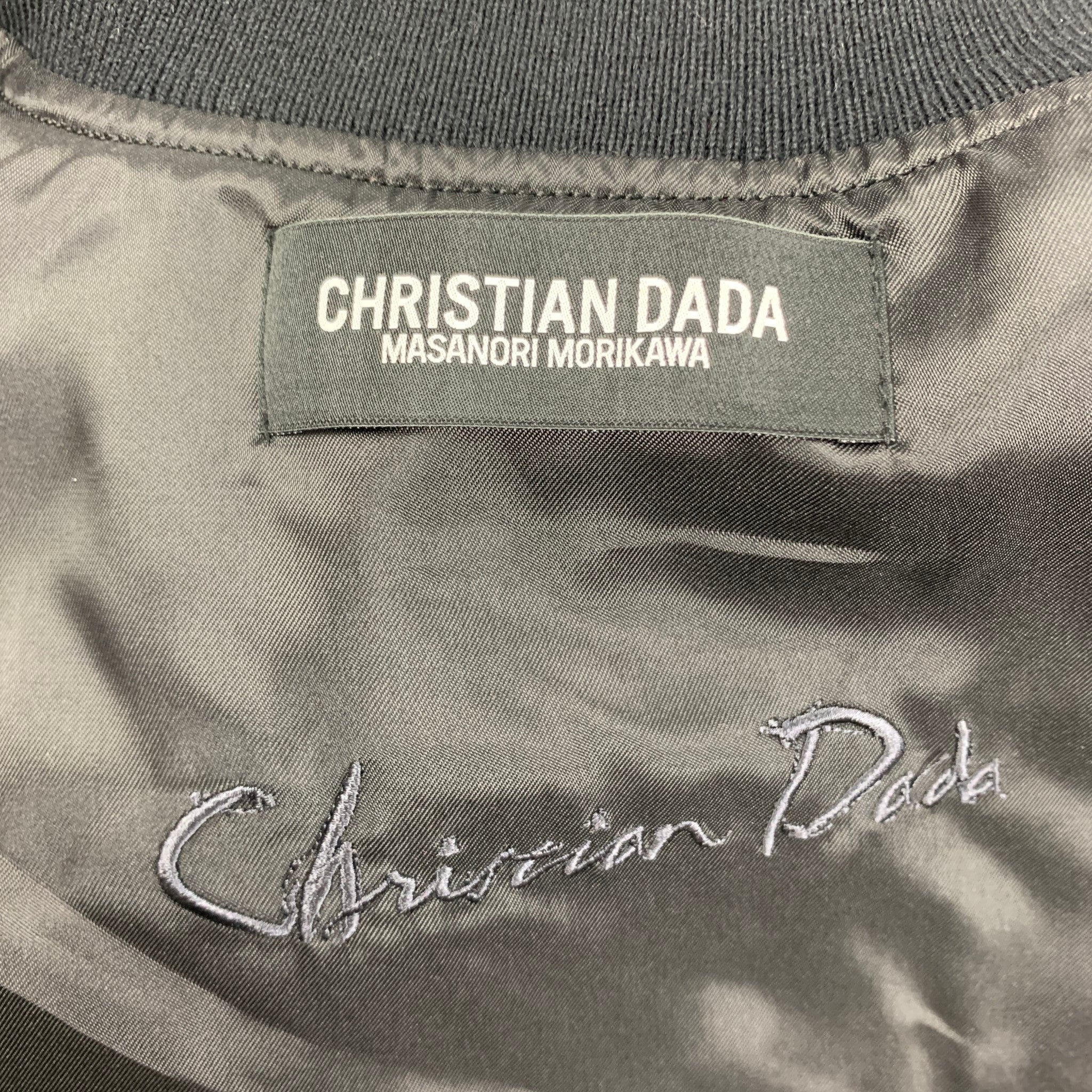 CHRISTIAN DADA FW19 Size 40 Black Copper Feather Embroidery Cotton Velvet Bomber Jacket - Image 6