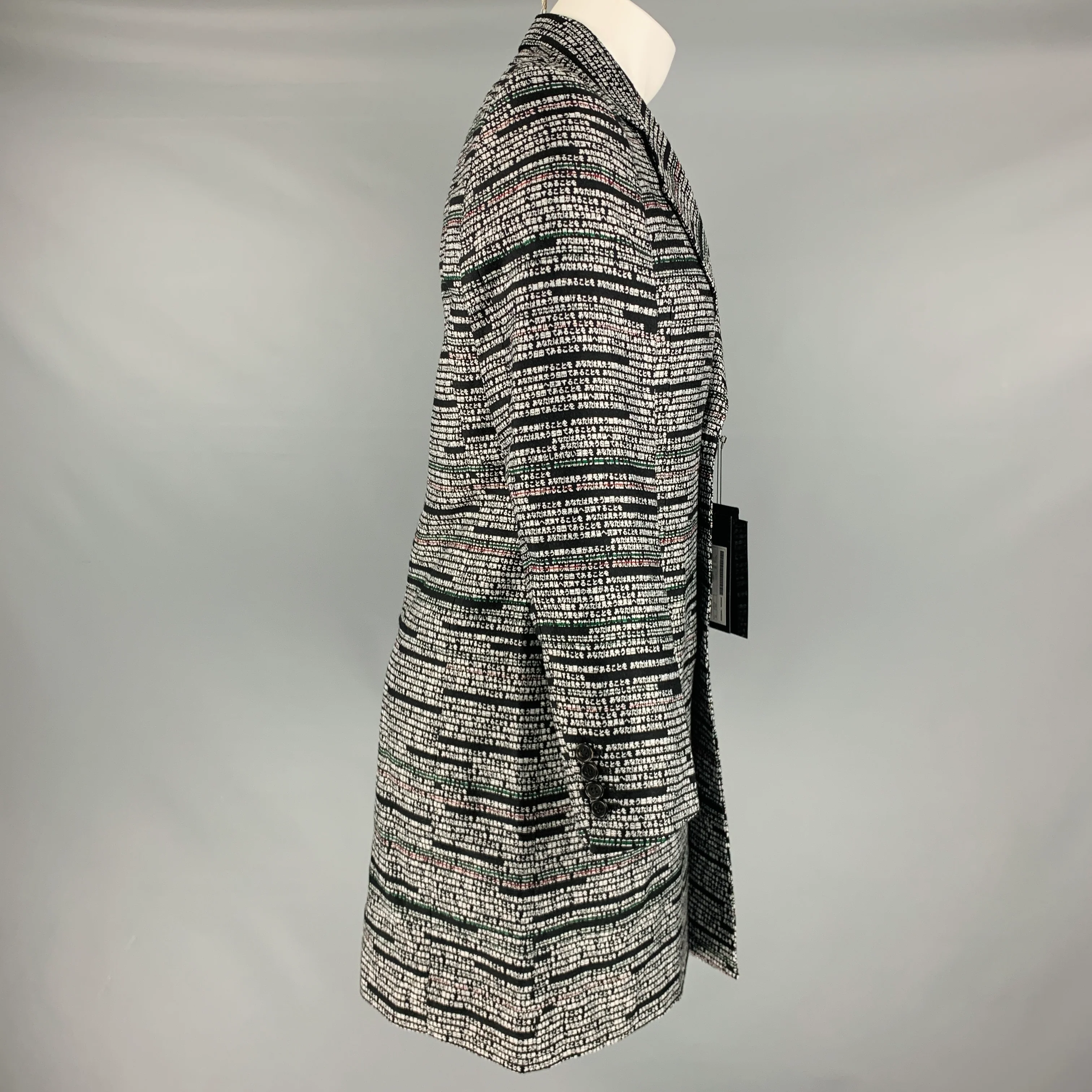 CHRISTIAN DADA Size 36 Black White Jacquard Polyester Wool Coat - Image 3