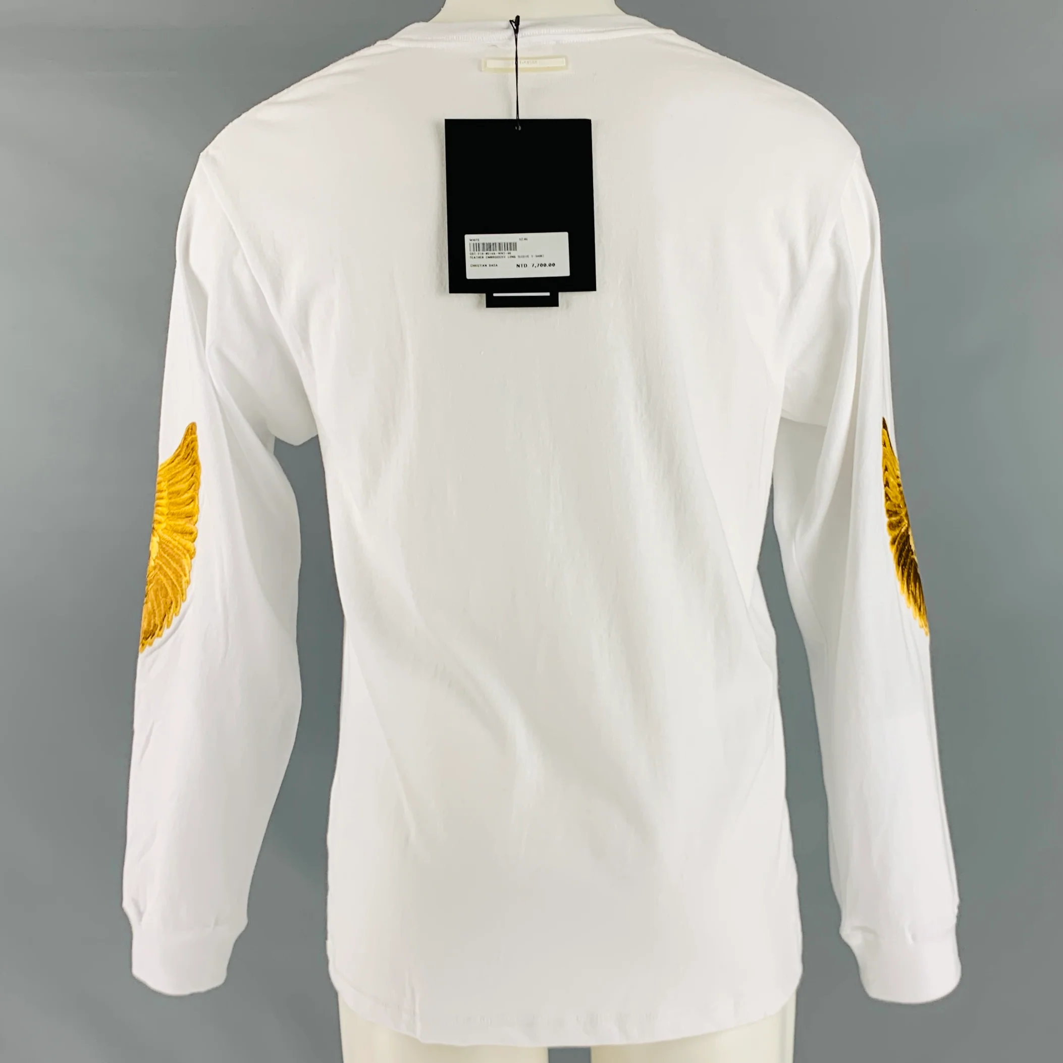 CHRISTIAN DADA Size XS White Gold Embroidery Cotton Long Sleeve T-shirt - Image 5