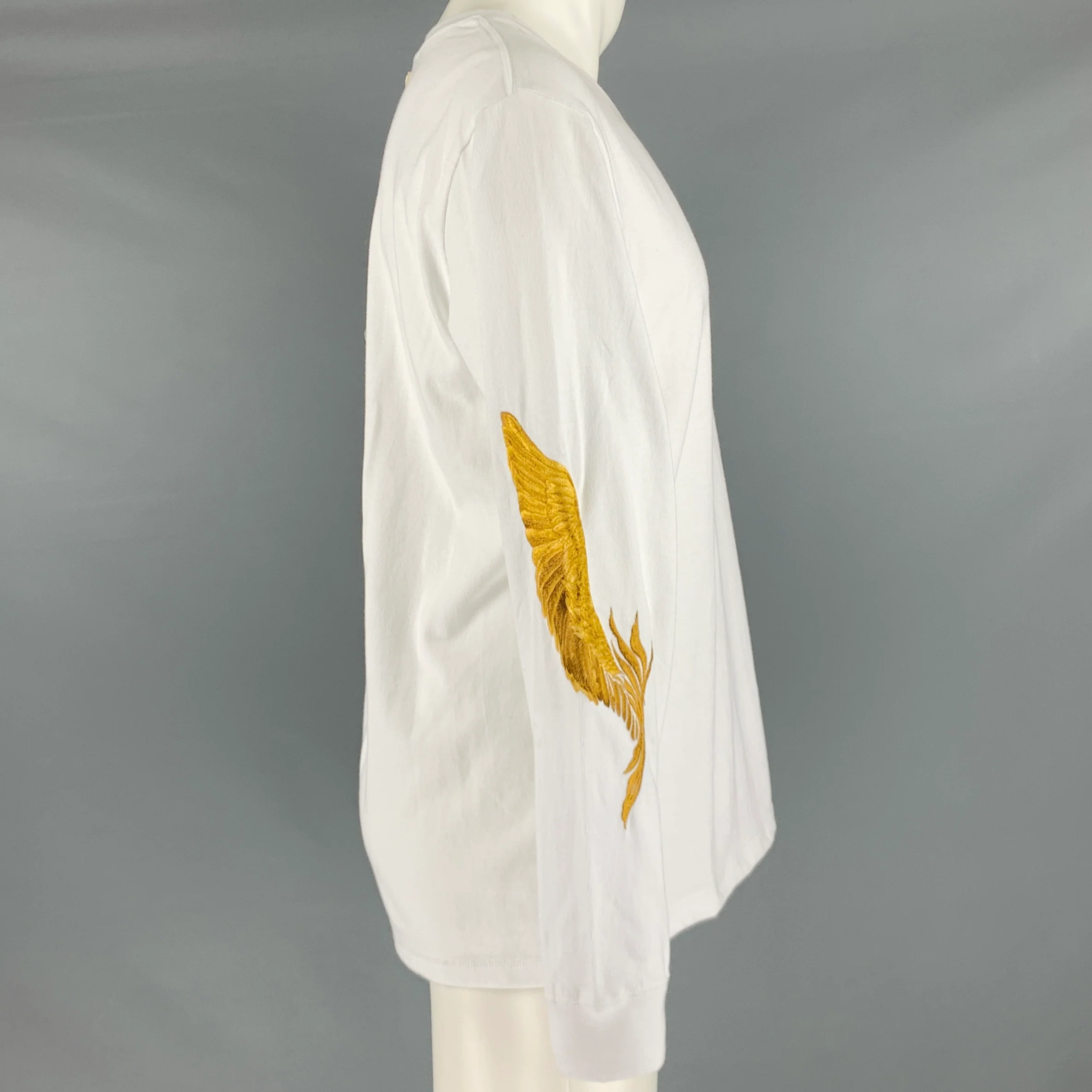 CHRISTIAN DADA Size XS White Gold Embroidery Cotton Long Sleeve T-shirt - Image 3