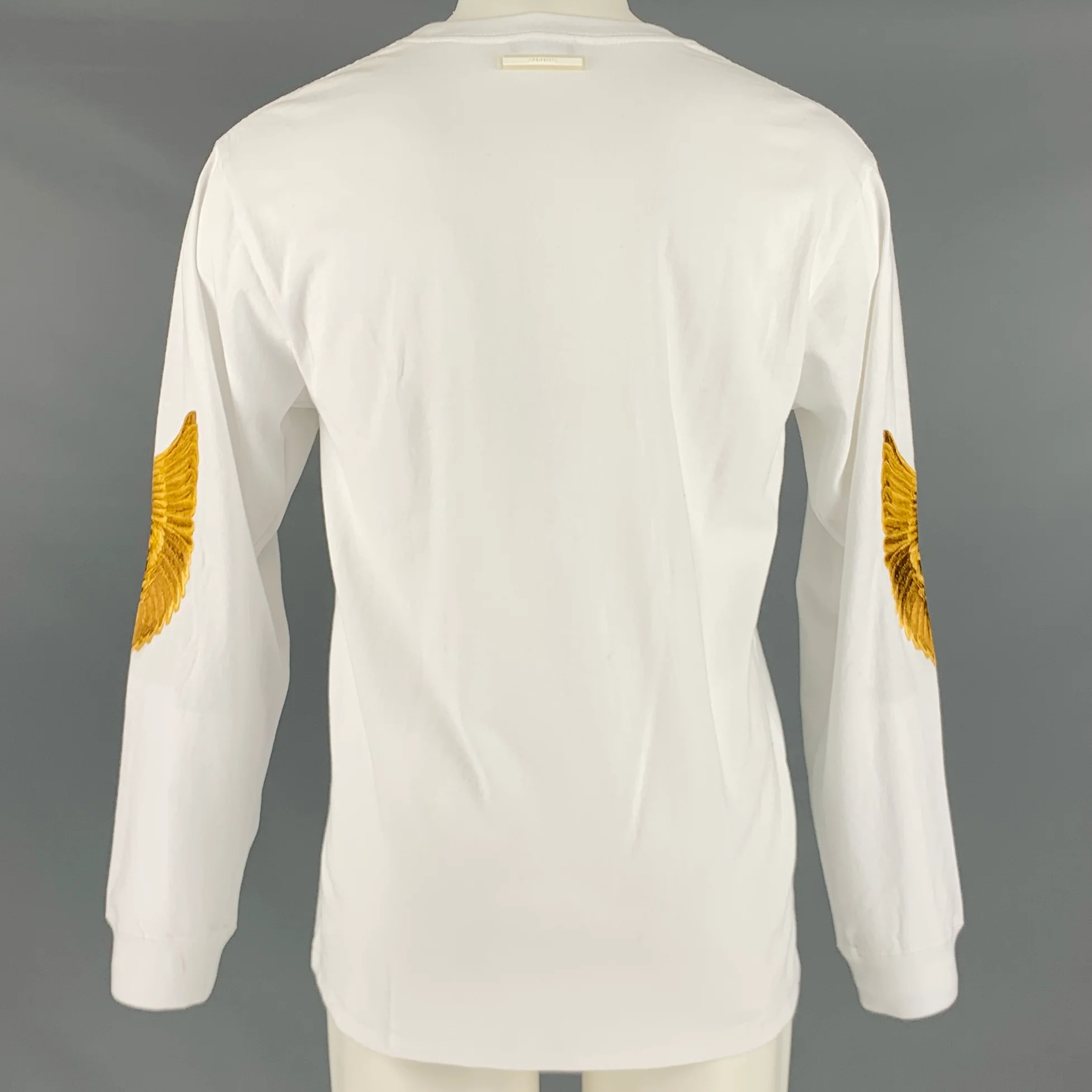 CHRISTIAN DADA Size XS White Gold Embroidery Cotton Long Sleeve T-shirt - Image 4