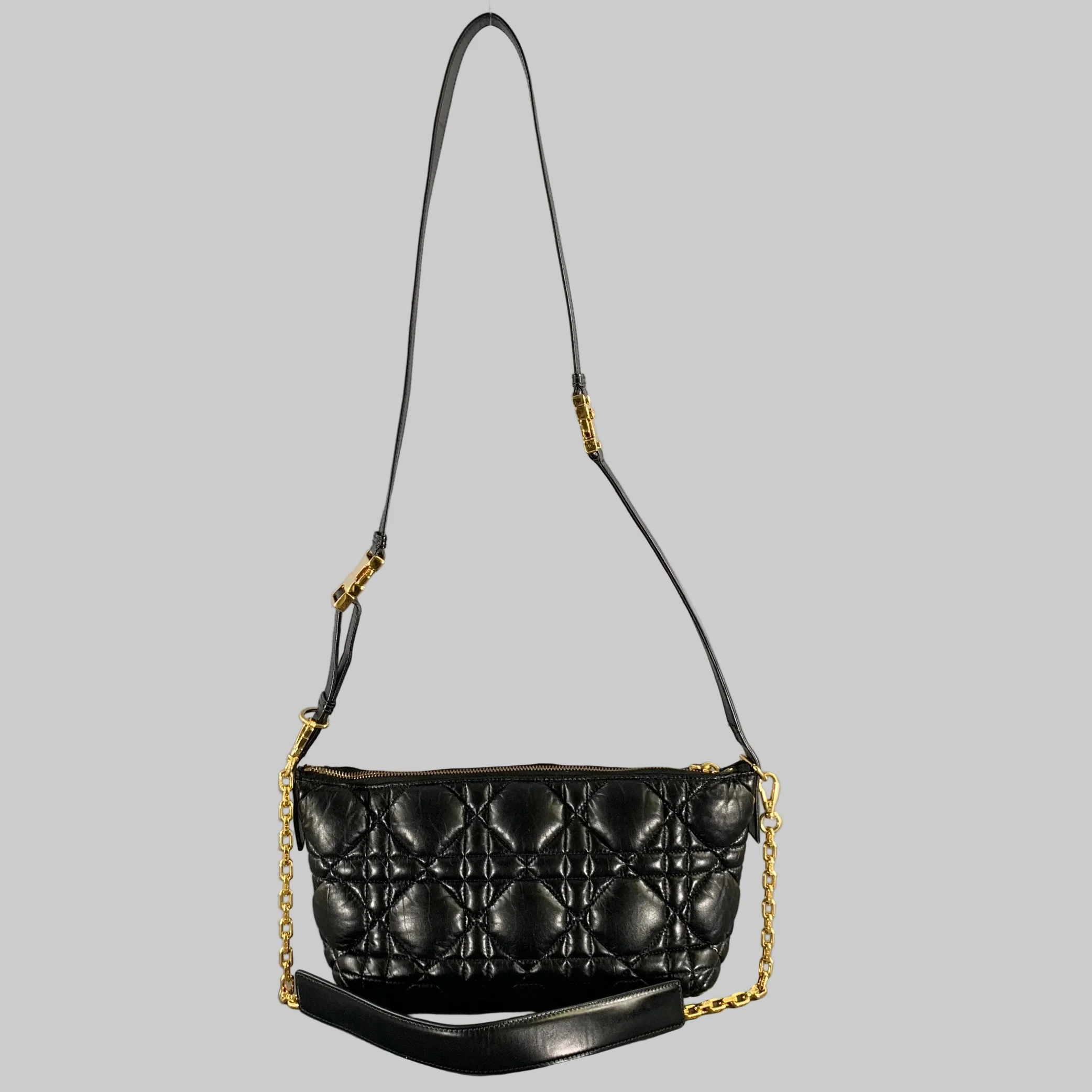 CHRISTIAN DIOR Black Gold Cannage Leather Metal Bag