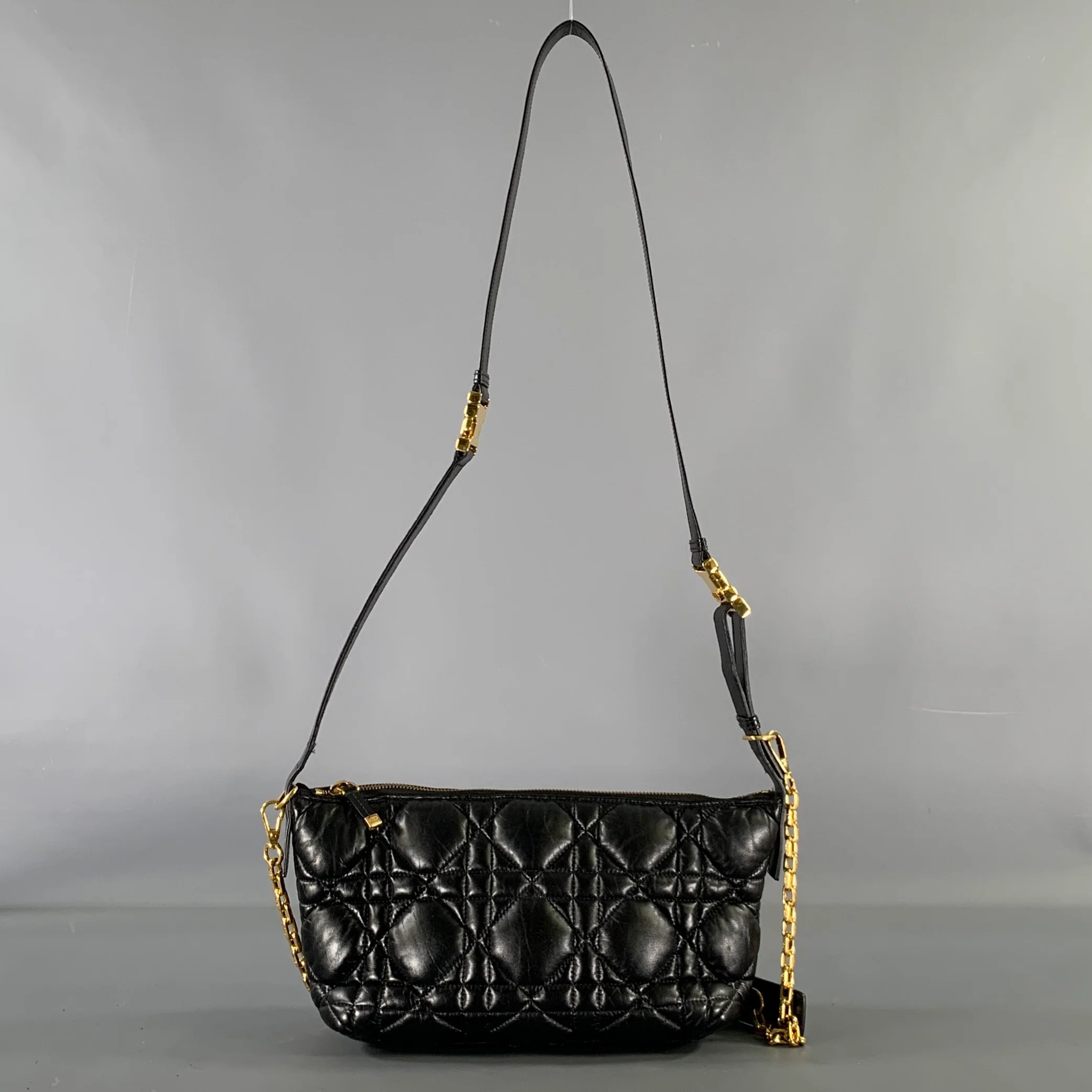 CHRISTIAN DIOR Black Gold Cannage Leather Metal Bag - Image 3