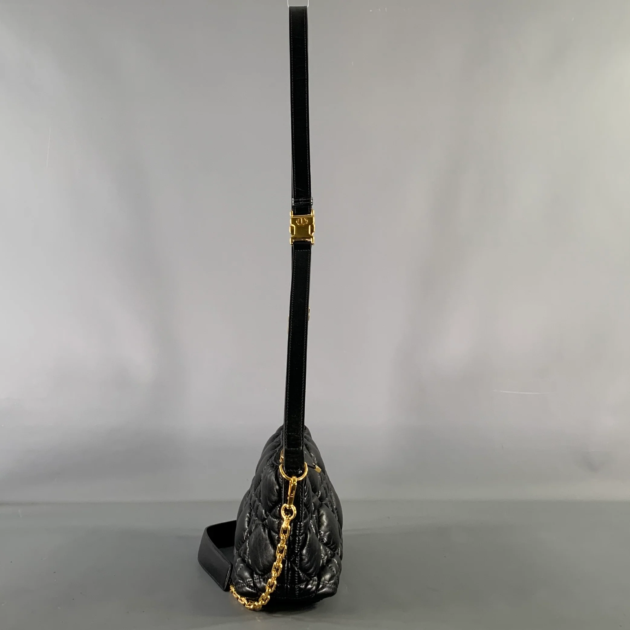 CHRISTIAN DIOR Black Gold Cannage Leather Metal Bag - Image 4