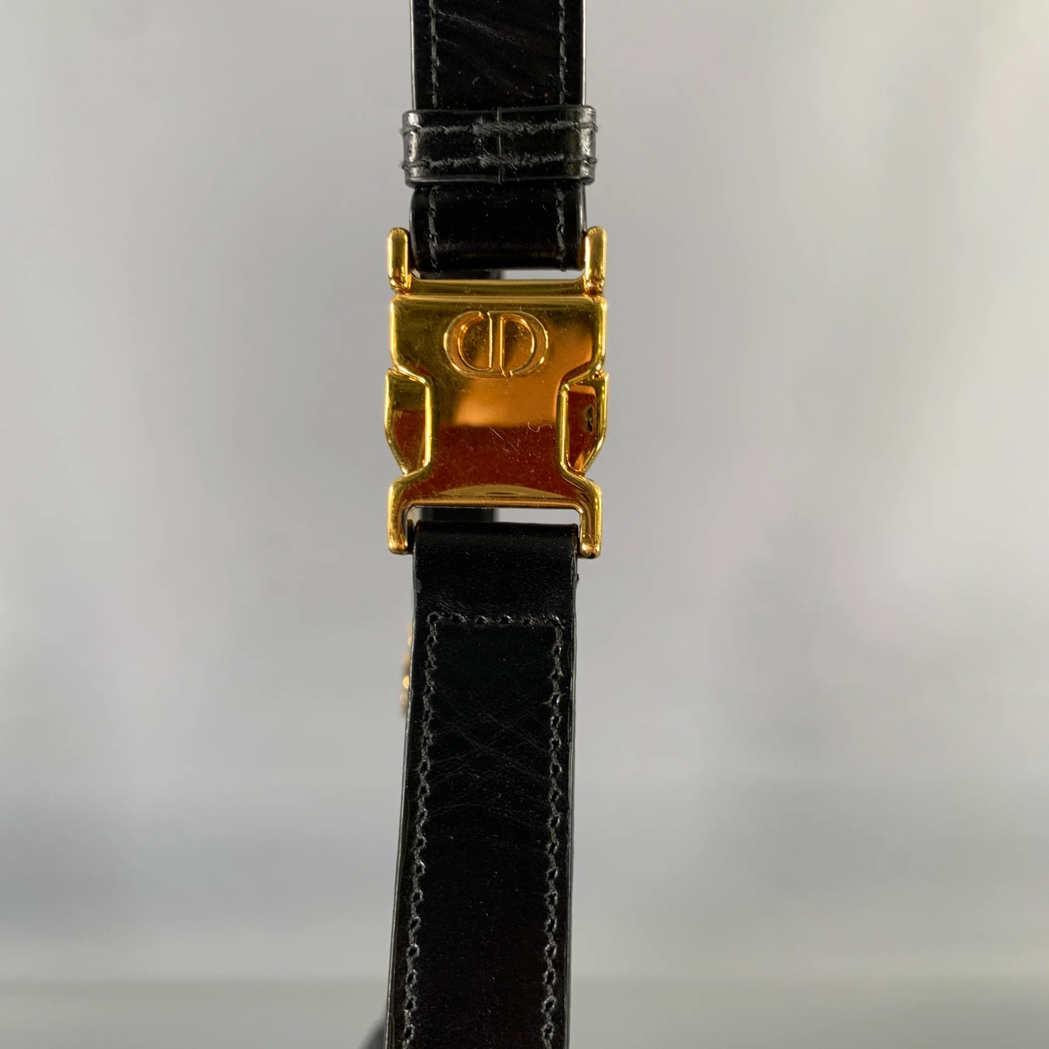 CHRISTIAN DIOR Black Gold Cannage Leather Metal Bag - Image 5