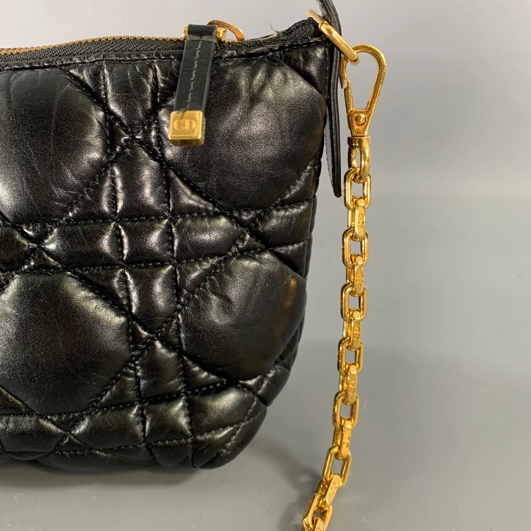 CHRISTIAN DIOR Black Gold Cannage Leather Metal Bag - Image 6