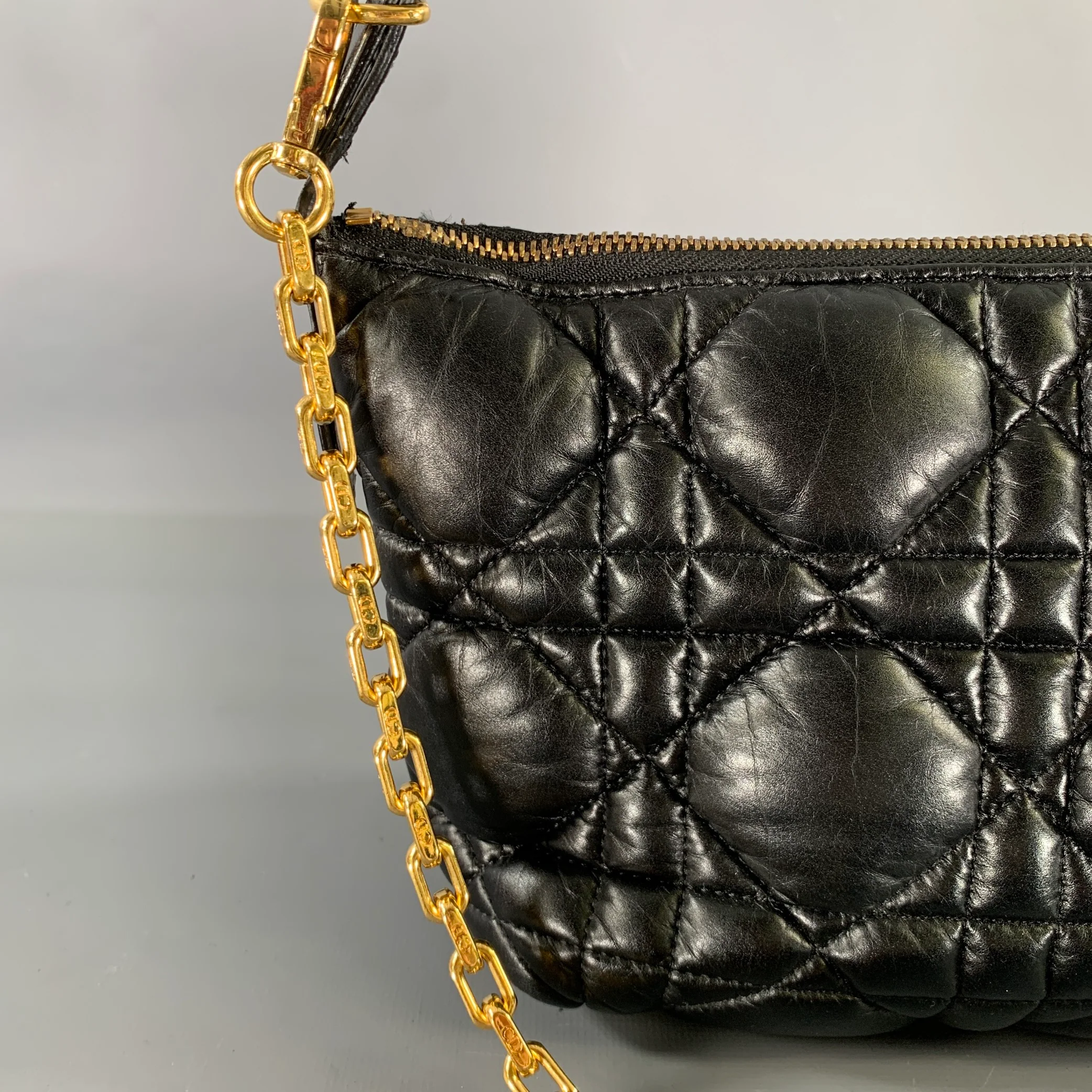 CHRISTIAN DIOR Black Gold Cannage Leather Metal Bag - Image 7