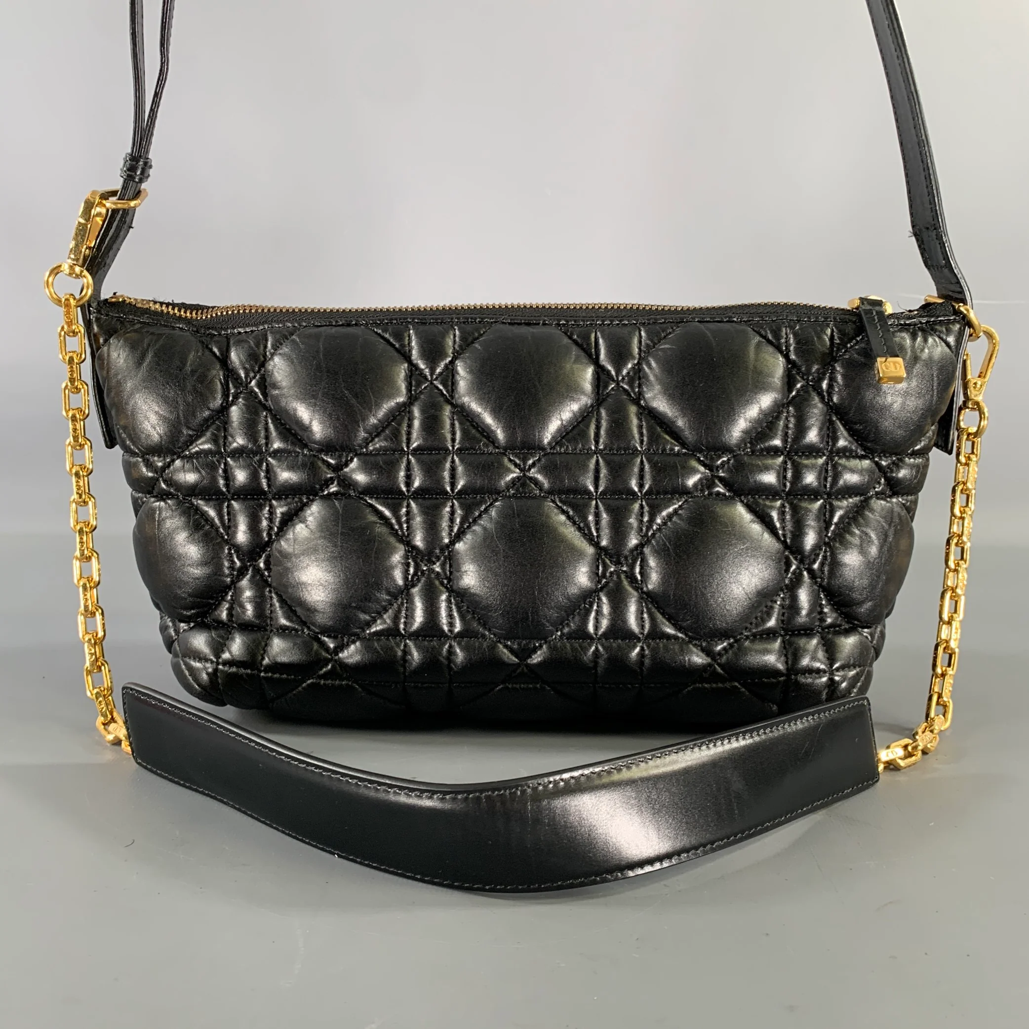 CHRISTIAN DIOR Black Gold Cannage Leather Metal Bag - Image 8