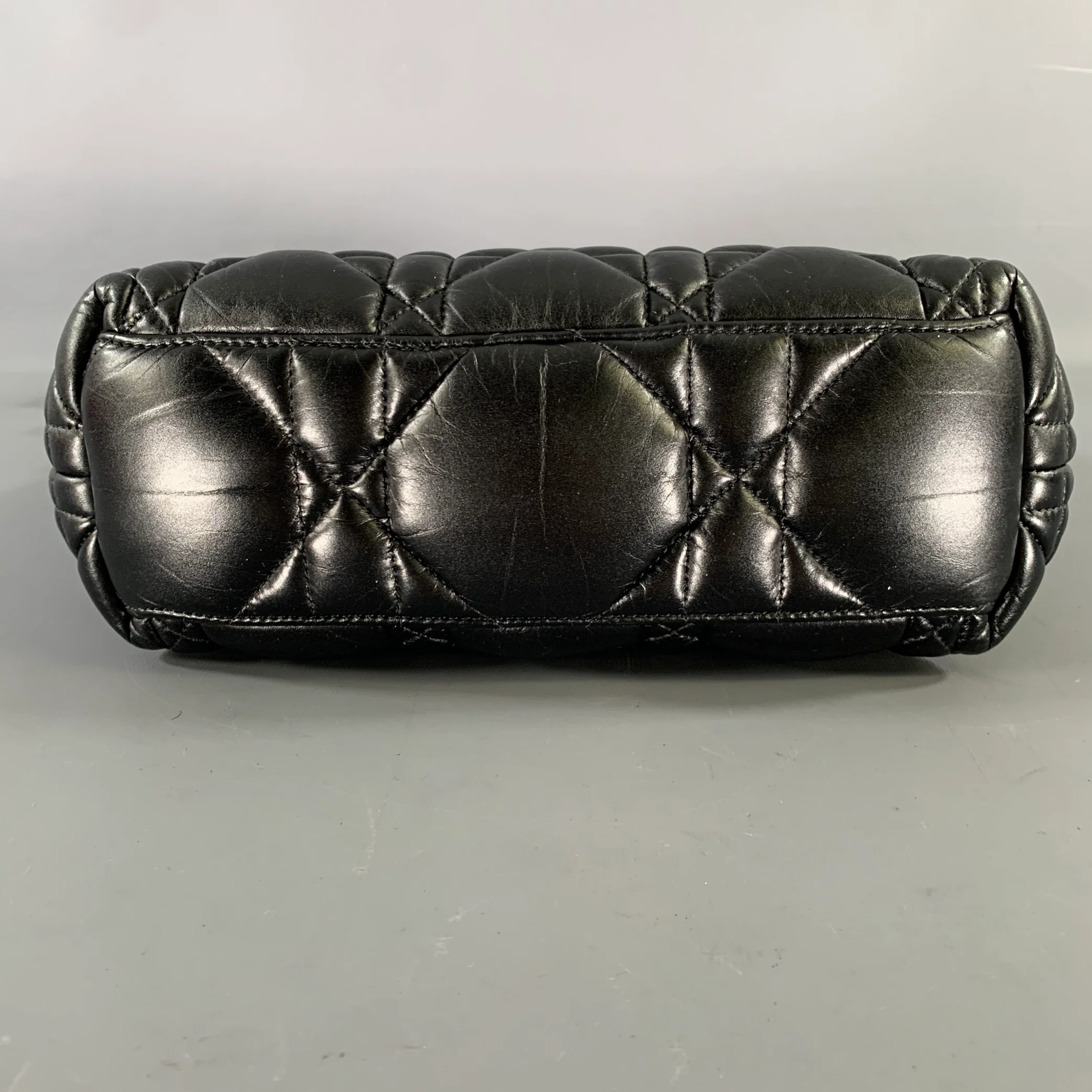 CHRISTIAN DIOR Black Gold Cannage Leather Metal Bag - Image 9