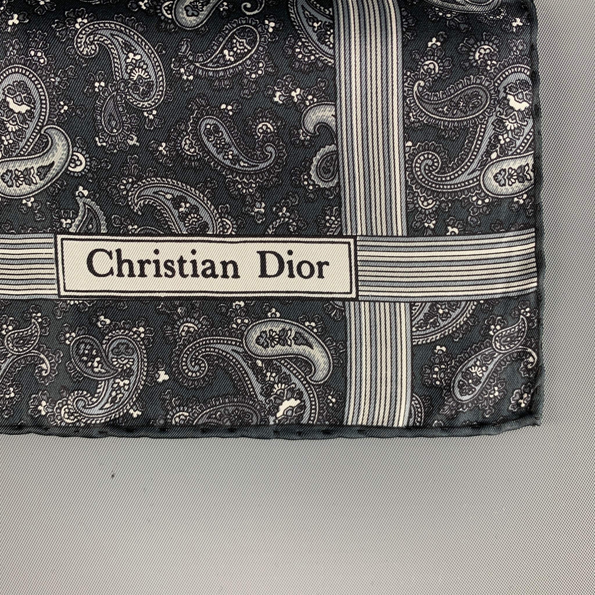 CHRISTIAN DIOR Black White & Grey Paisley Silk Satin Pocket Square - Image 4