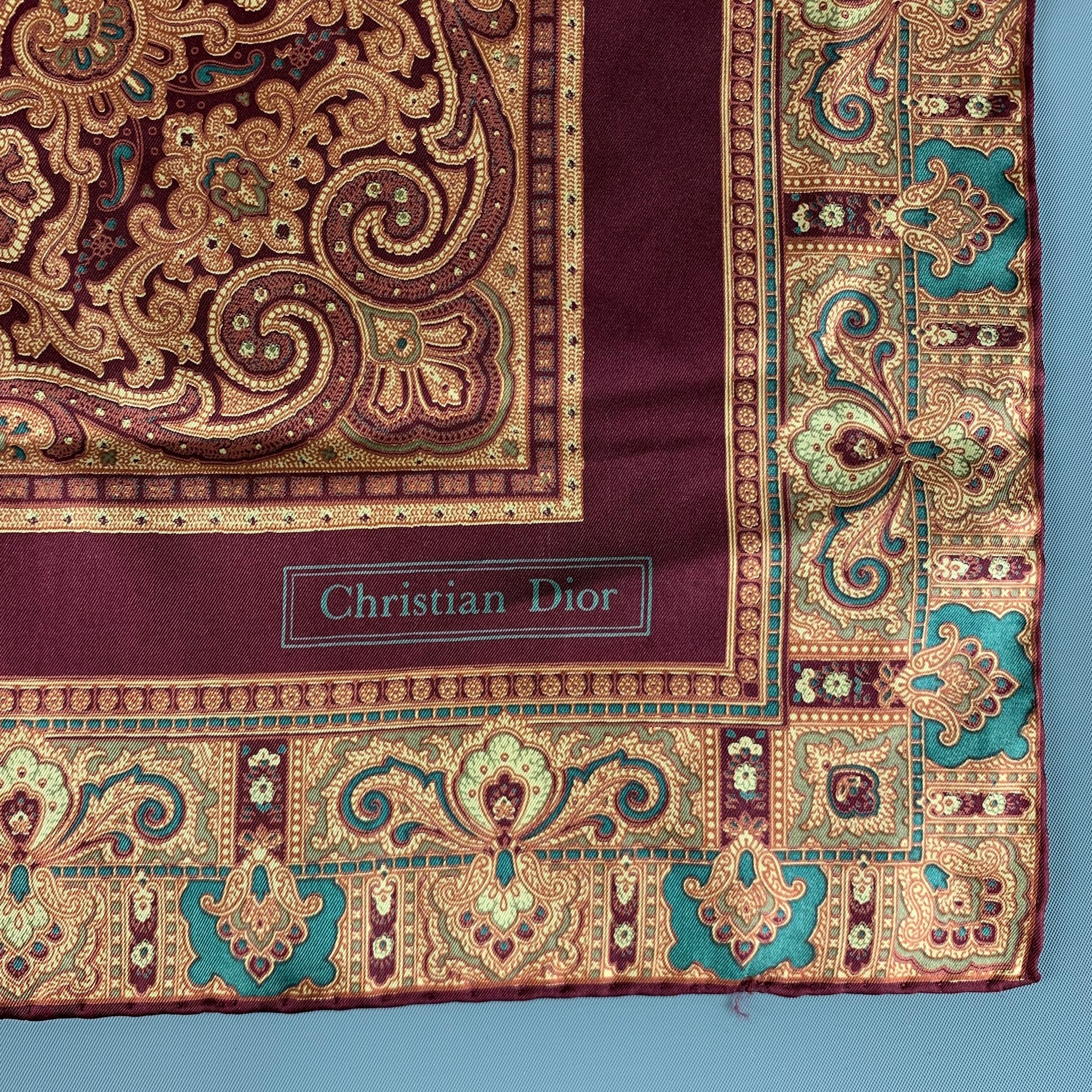 CHRISTIAN DIOR Burgundy Gold Paisley Pocket Square - Image 3