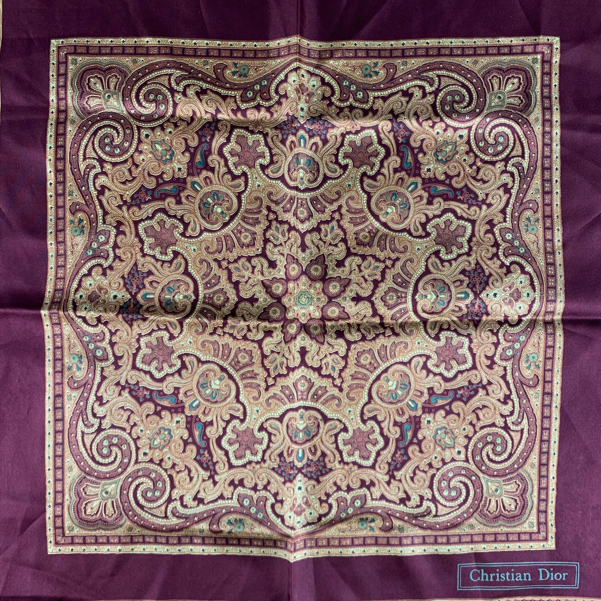 CHRISTIAN DIOR Burgundy Gold Paisley Pocket Square - Image 7