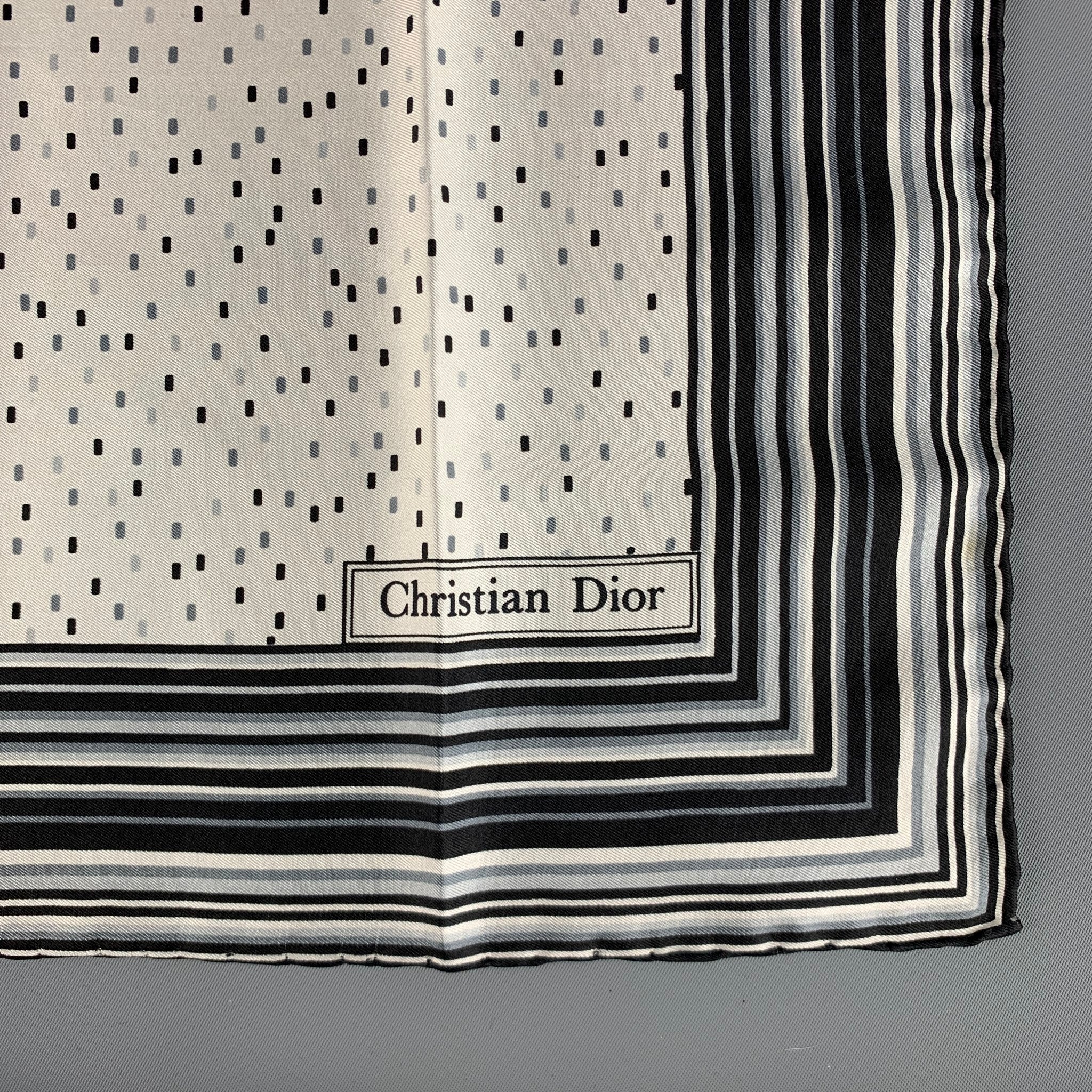 CHRISTIAN DIOR Cream Black Dots Silk Pocket Square - Image 3