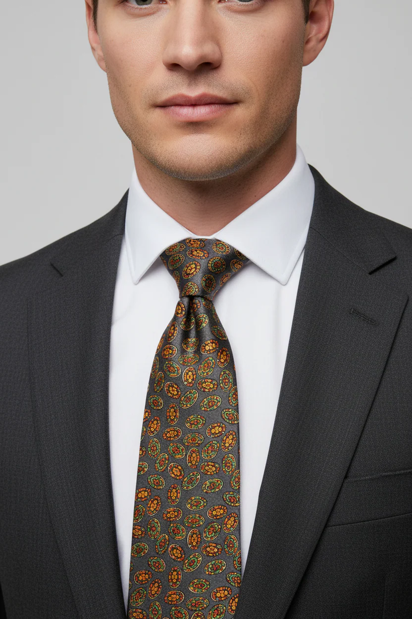 CHRISTIAN DIOR Grey Multi-Color Geometric Silk Tie - Image 2