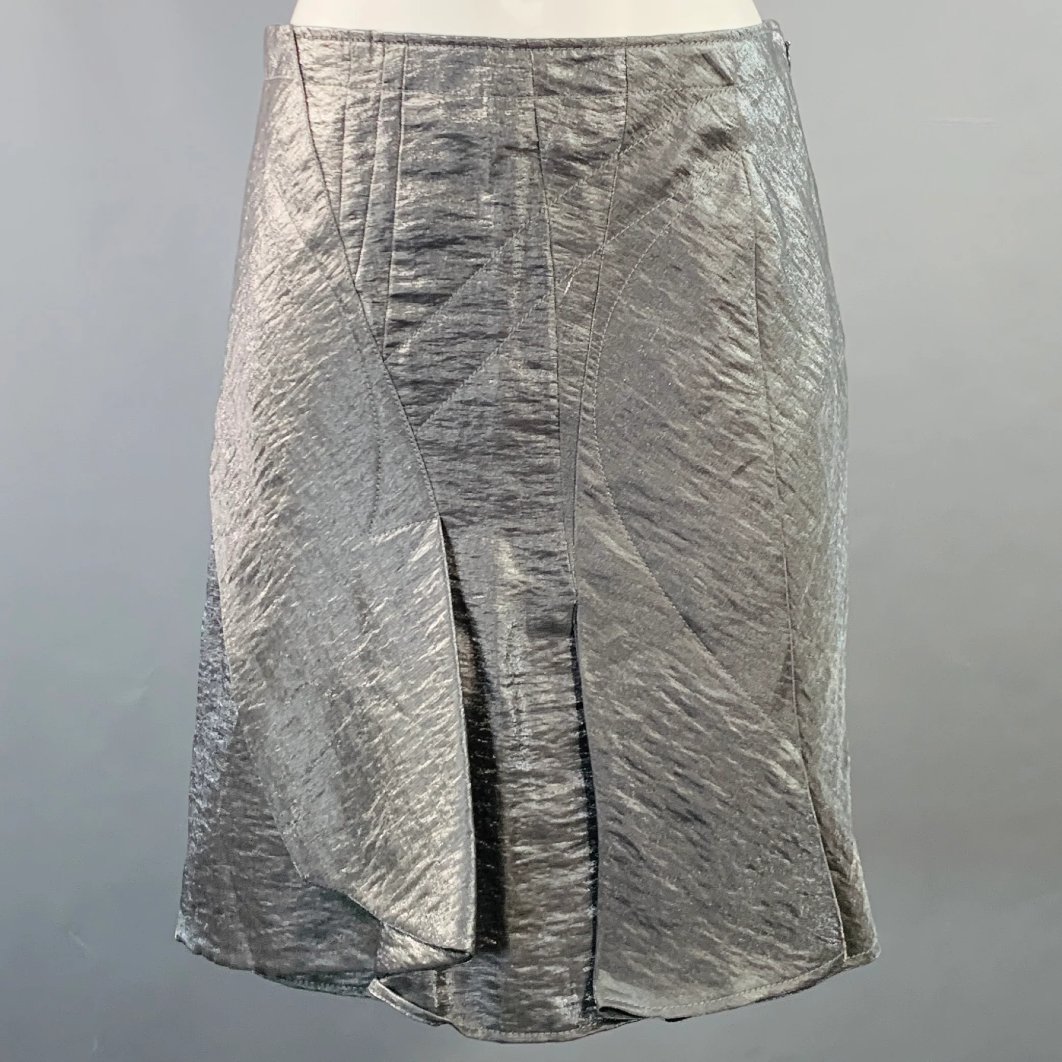 CHRISTIAN DIOR Size 4 Silver Metallic Linen Blend Pleated Skirt
