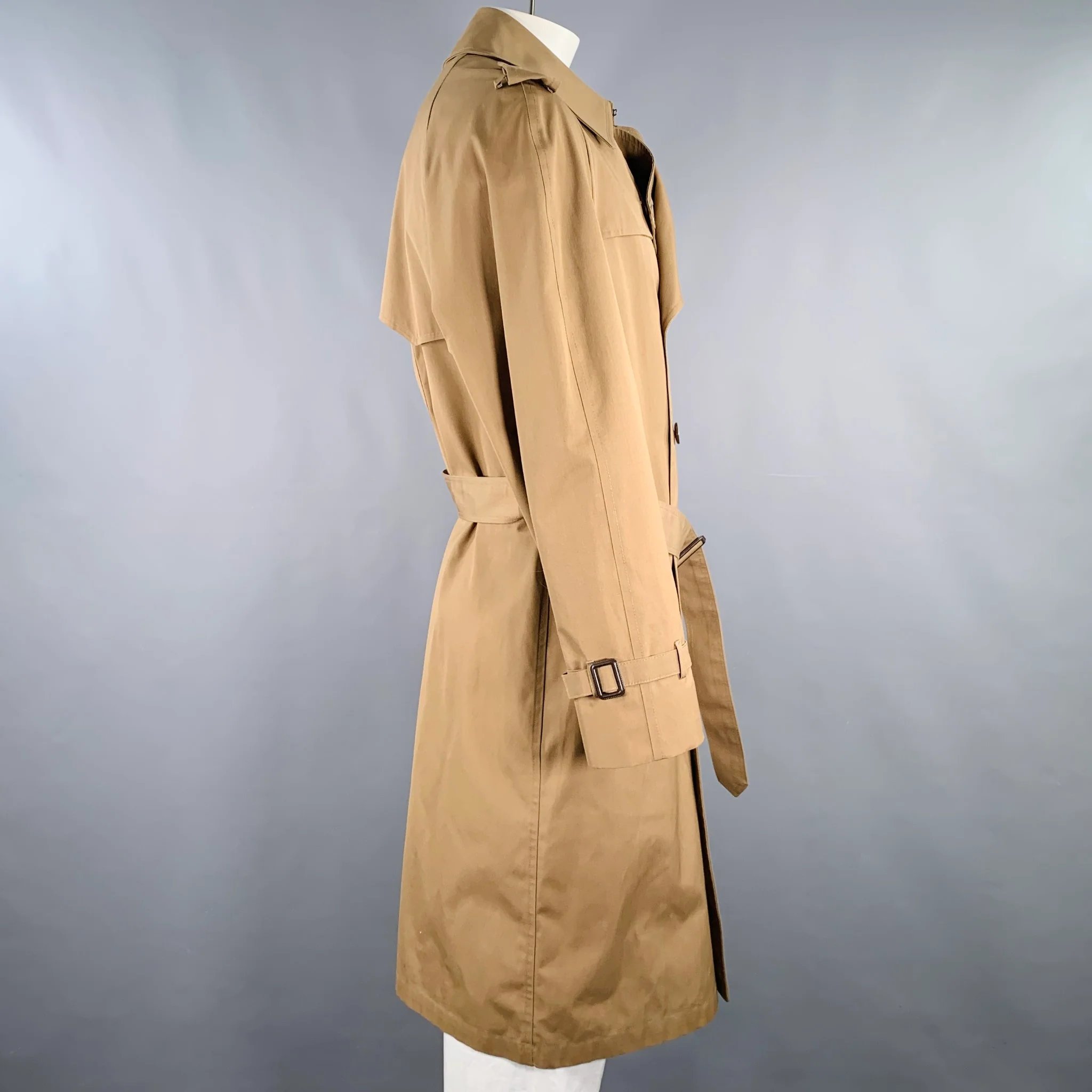 CHRISTIAN DIOR Size 42 Khaki Polyester Cotton Belted Trenchcoat - Image 2