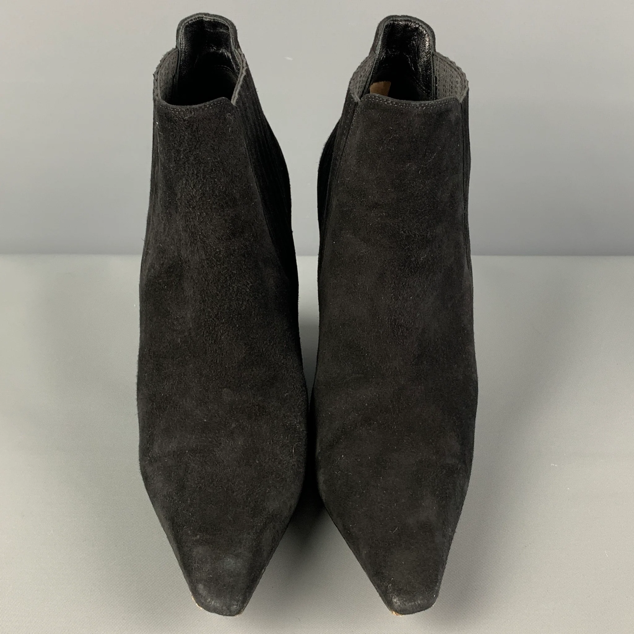 CHRISTIAN DIOR Size 7.5 Black Tortoise Shell Suede Animal Print Wedge Boots - Image 4