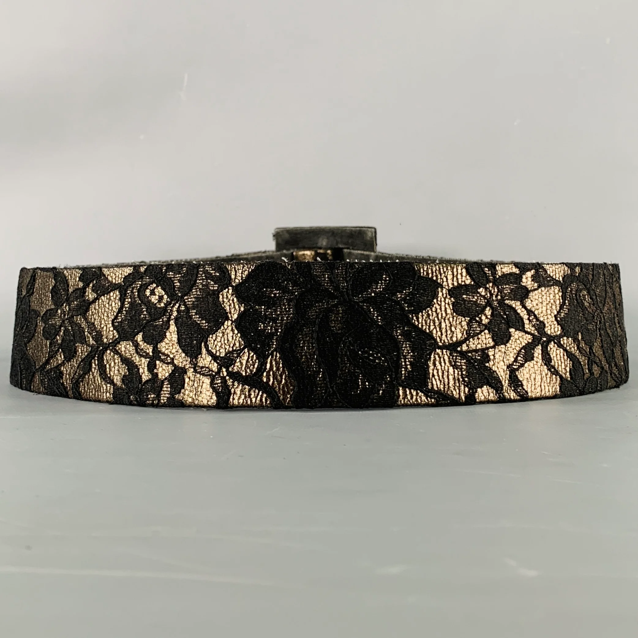 CHRISTIAN DIOR Size M Black Anthracite Lace Leather Belt - Image 3