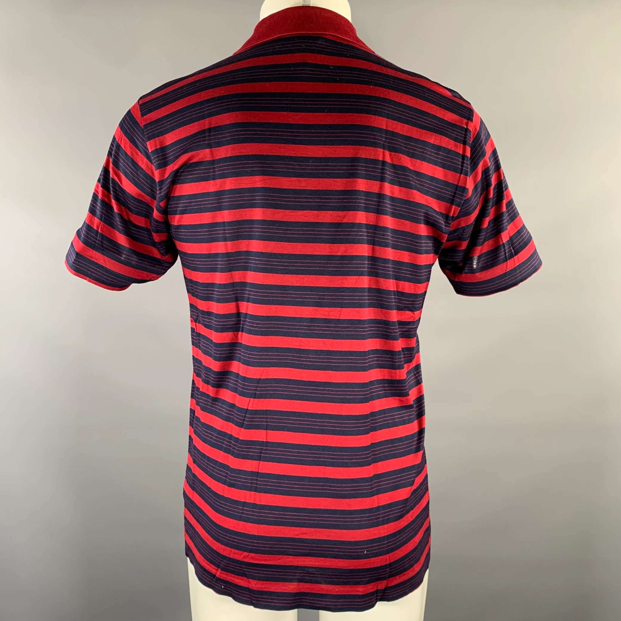 CHRISTIAN DIOR Size M Red Navy Stripe Cotton Polo - Image 3