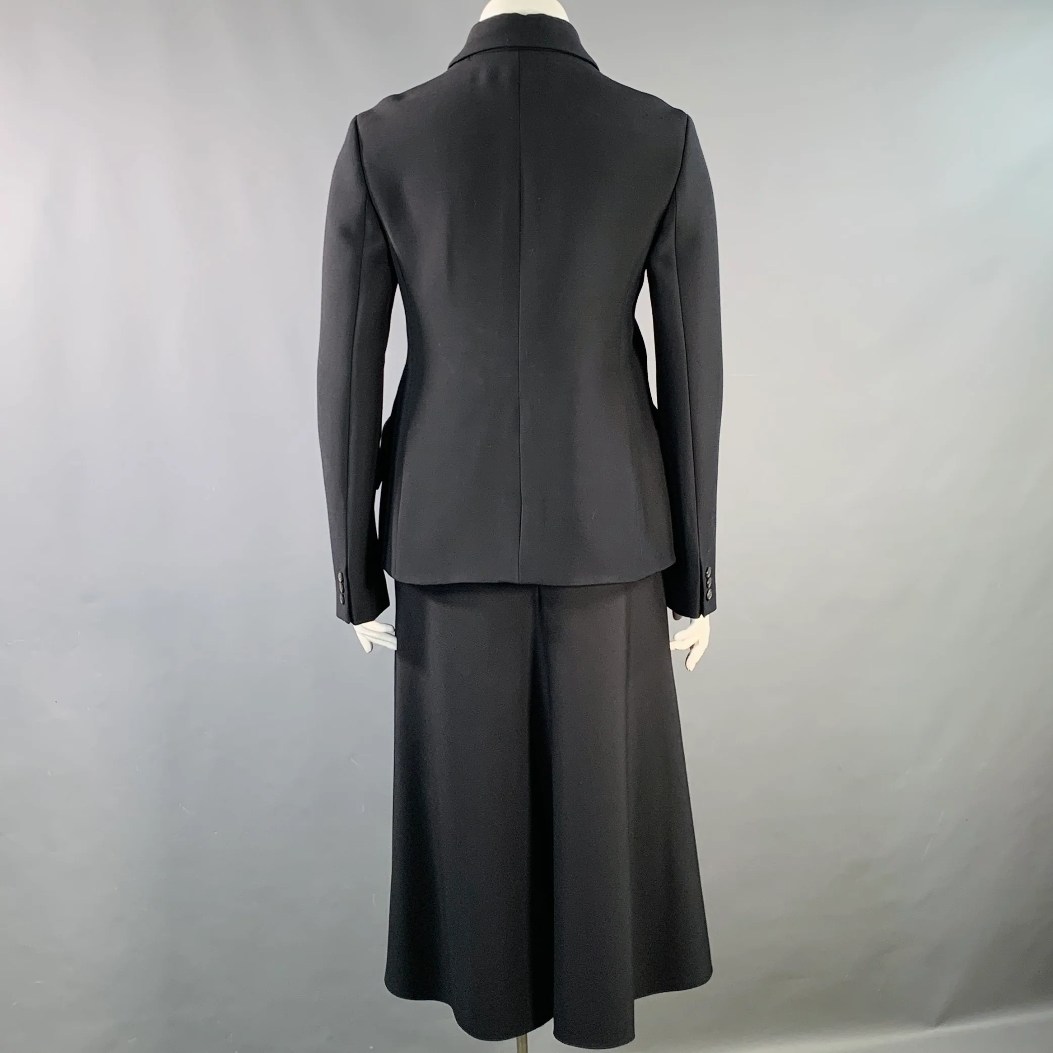 CHRISTIAN DIOR Size XL Black Wool Silk Peak Lapel Midi Skirt Suit - Image 3