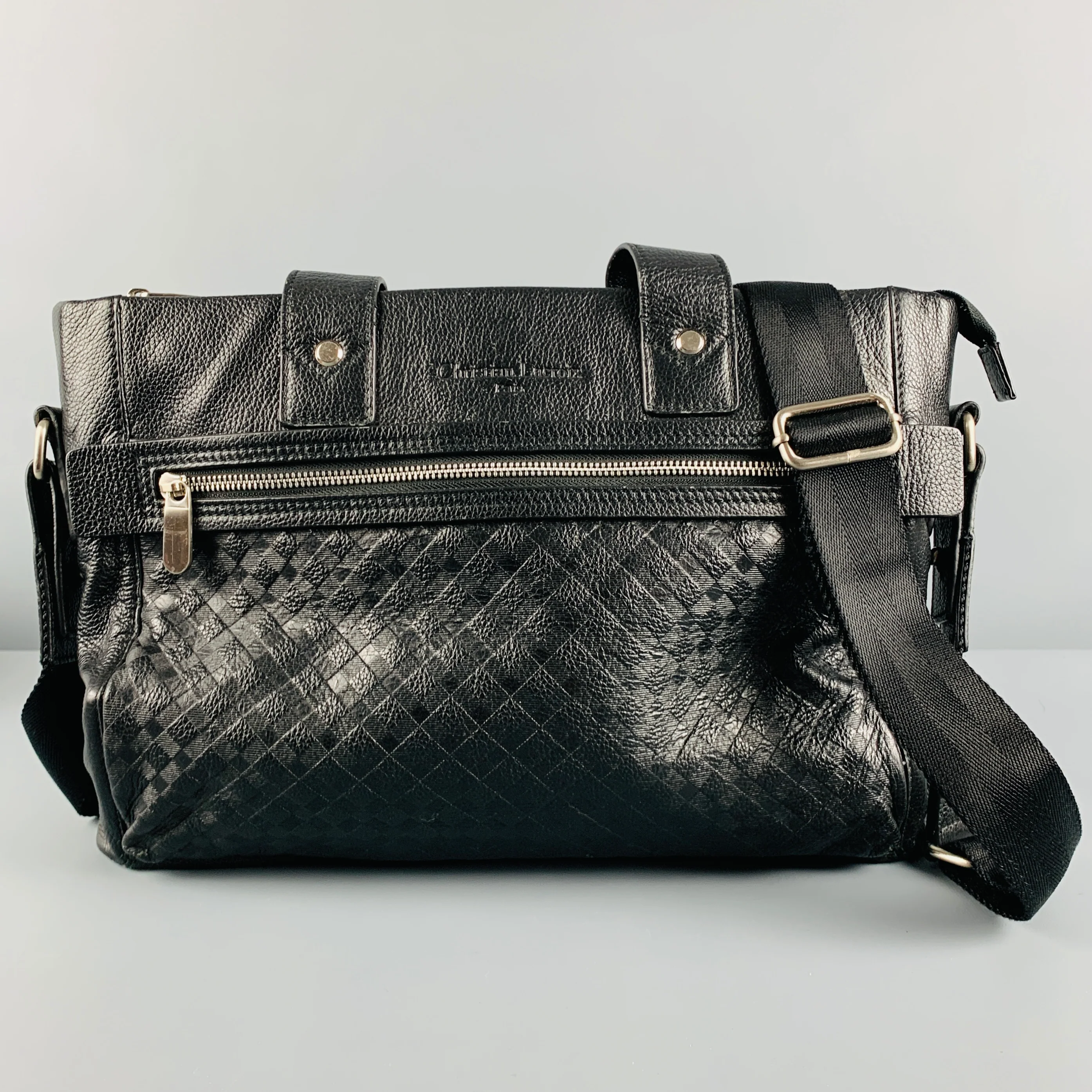 CHRISTIAN LACROIX Black Pebble Grain Leather Tote Bag