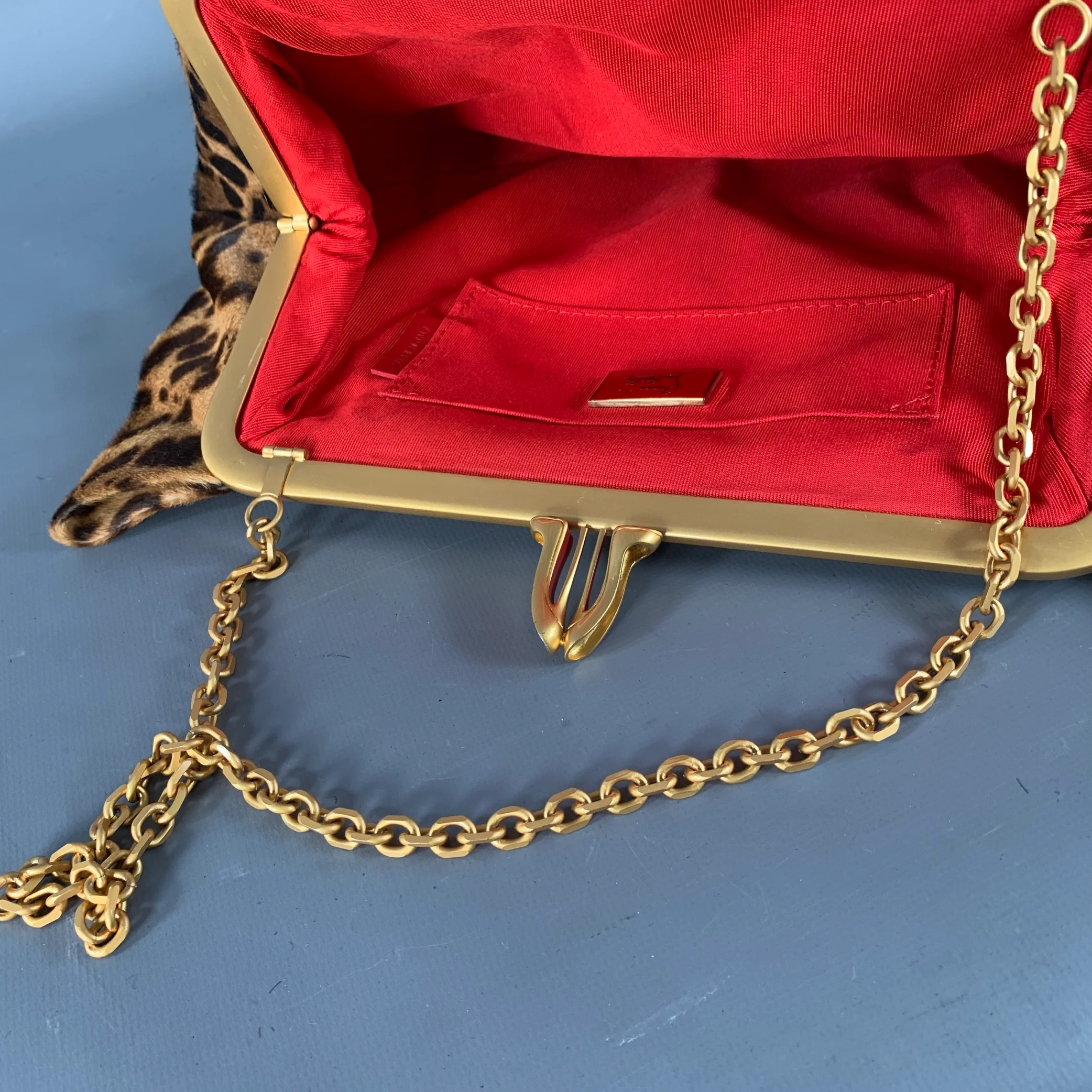 CHRISTIAN LOUBOUTIN Loubis Angel Brown Black Gold Animal Print Clutch Handbag - Image 11