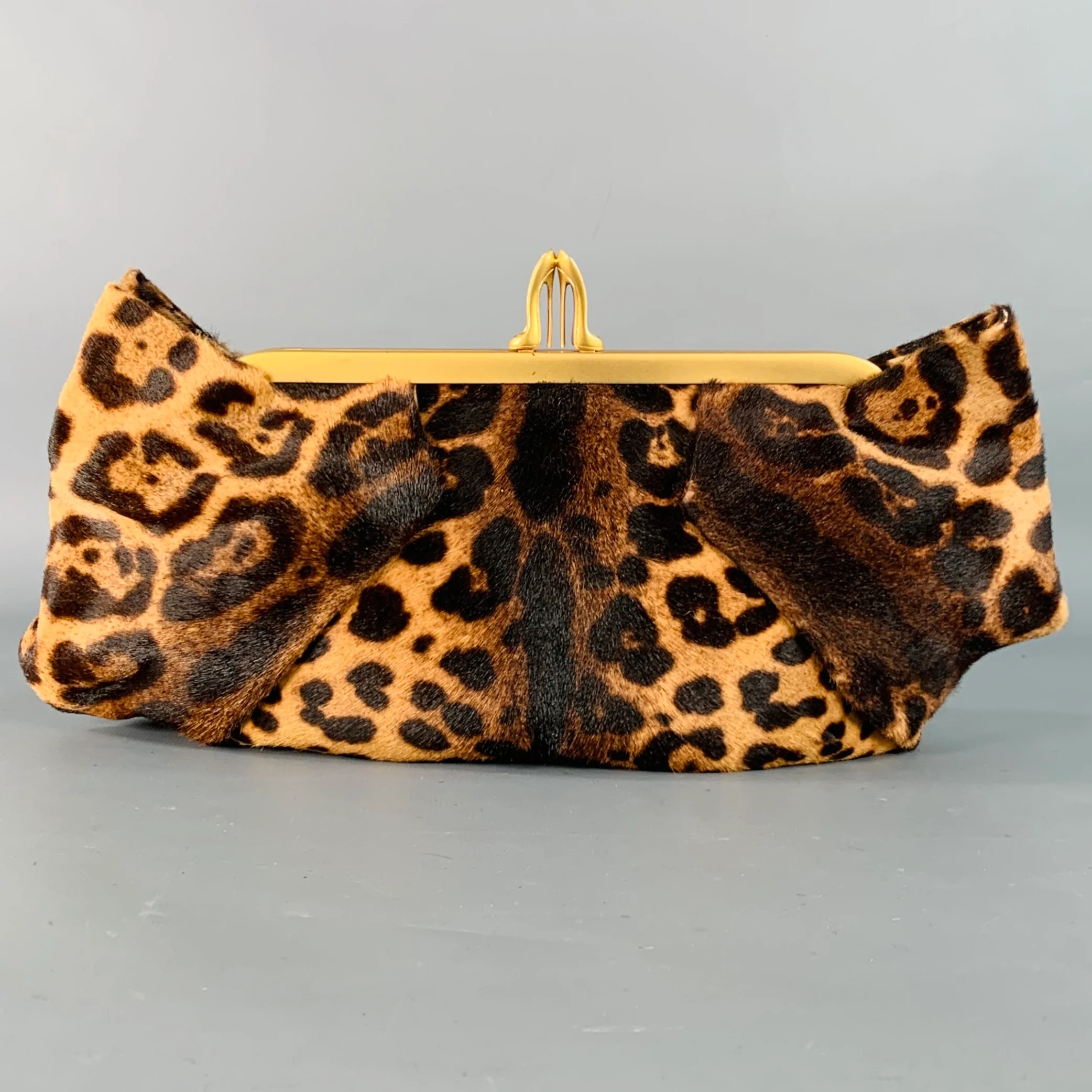 CHRISTIAN LOUBOUTIN Loubis Angel Brown Black Gold Animal Print Clutch Handbag - Image 4