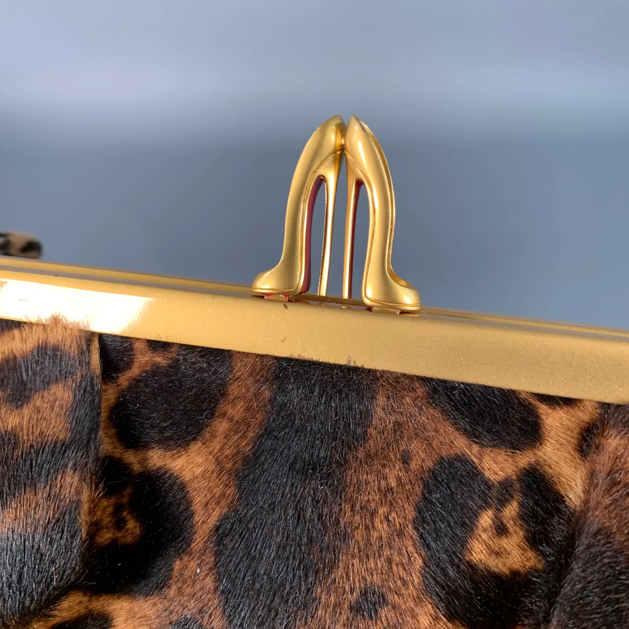 CHRISTIAN LOUBOUTIN Loubis Angel Brown Black Gold Animal Print Clutch Handbag - Image 9