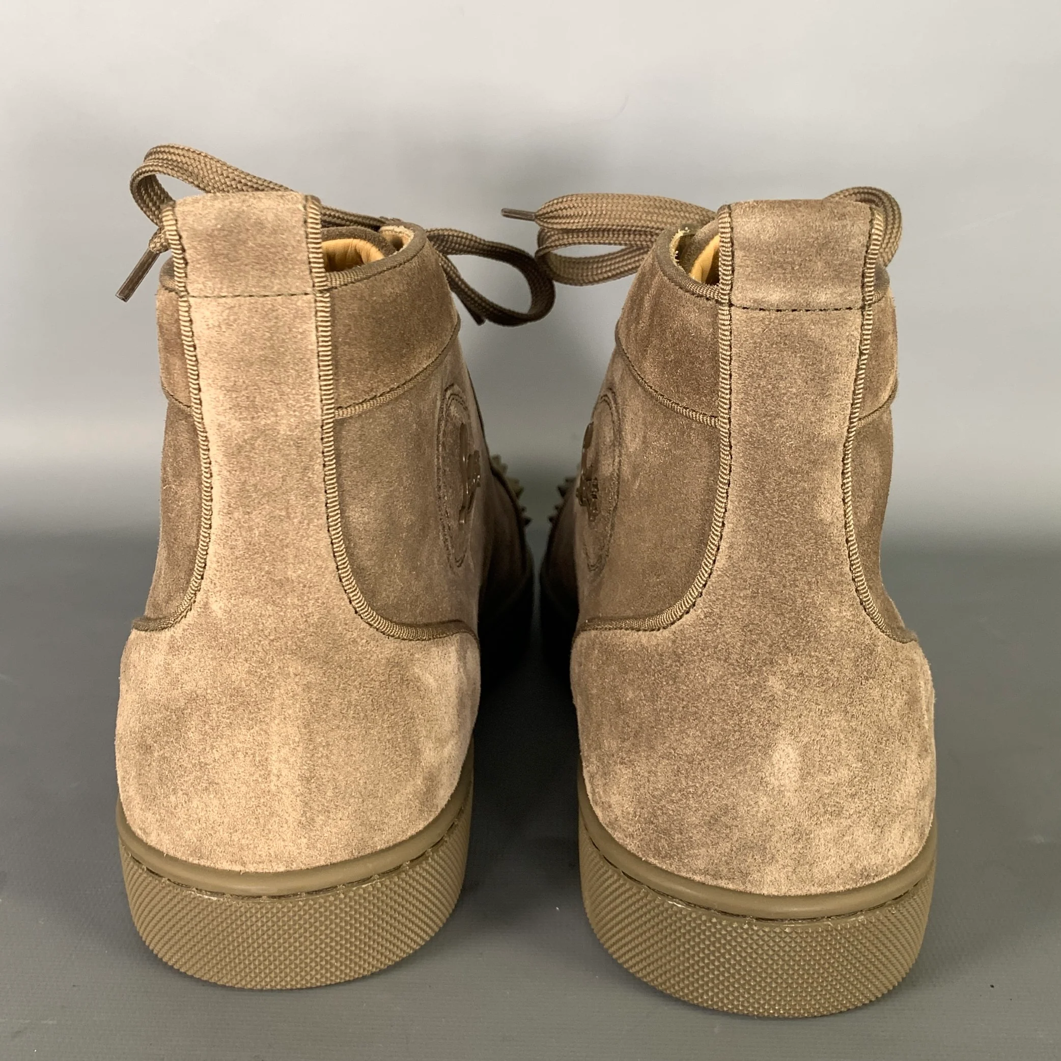 CHRISTIAN LOUBOUTIN Size 10 Brown Spikes Leather High Top Sneakers - Image 3