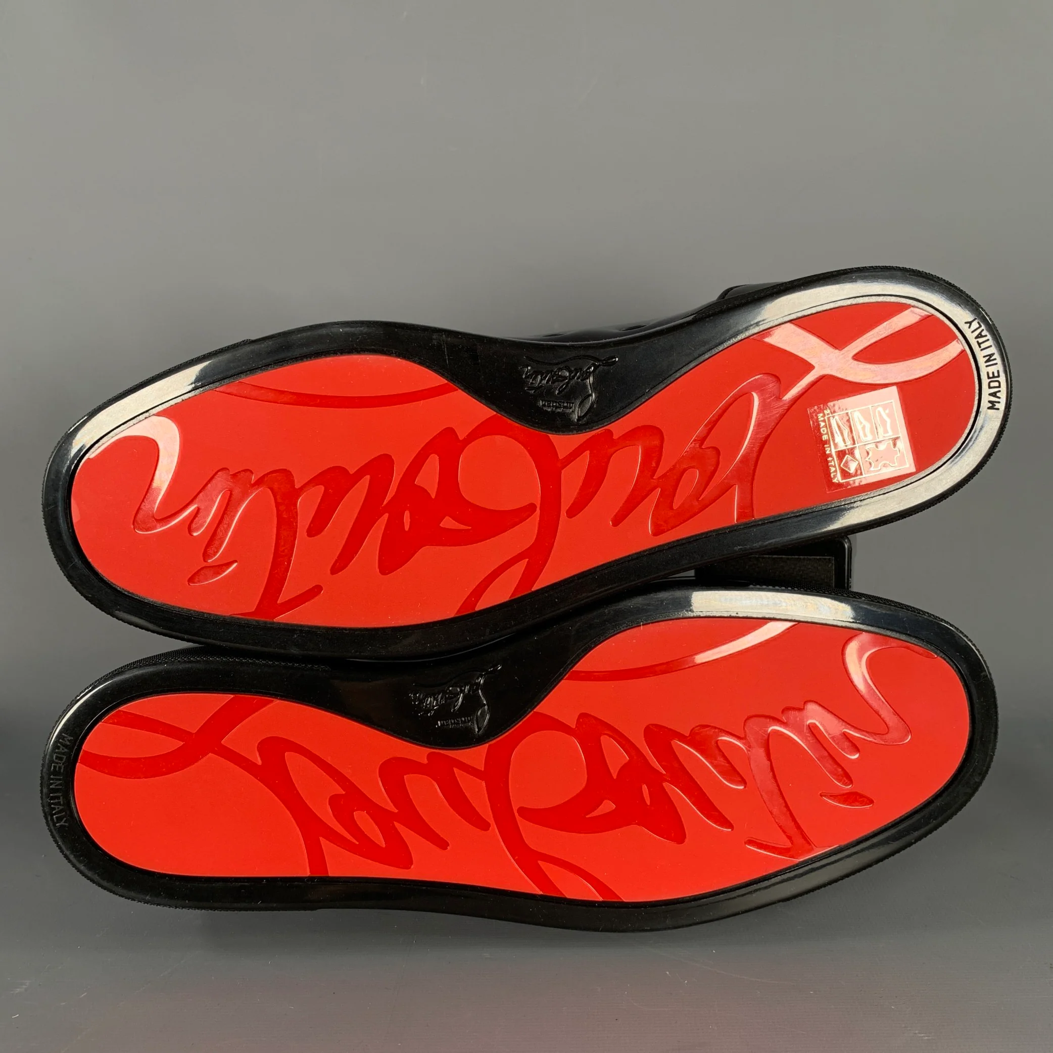 CHRISTIAN LOUBOUTIN Size 10 Fun Louis Junior Black Patent Leather Oil Slick Sneakers - Image 6