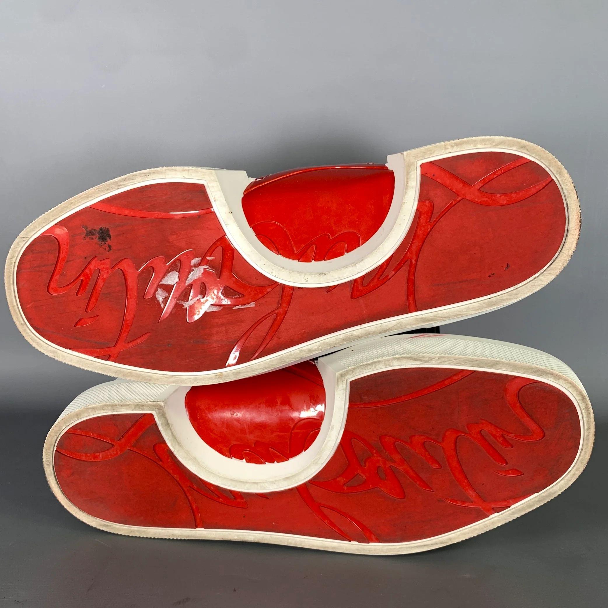 CHRISTIAN LOUBOUTIN Size 10 White Navy & Red Leather Low Top Sneakers - Image 6