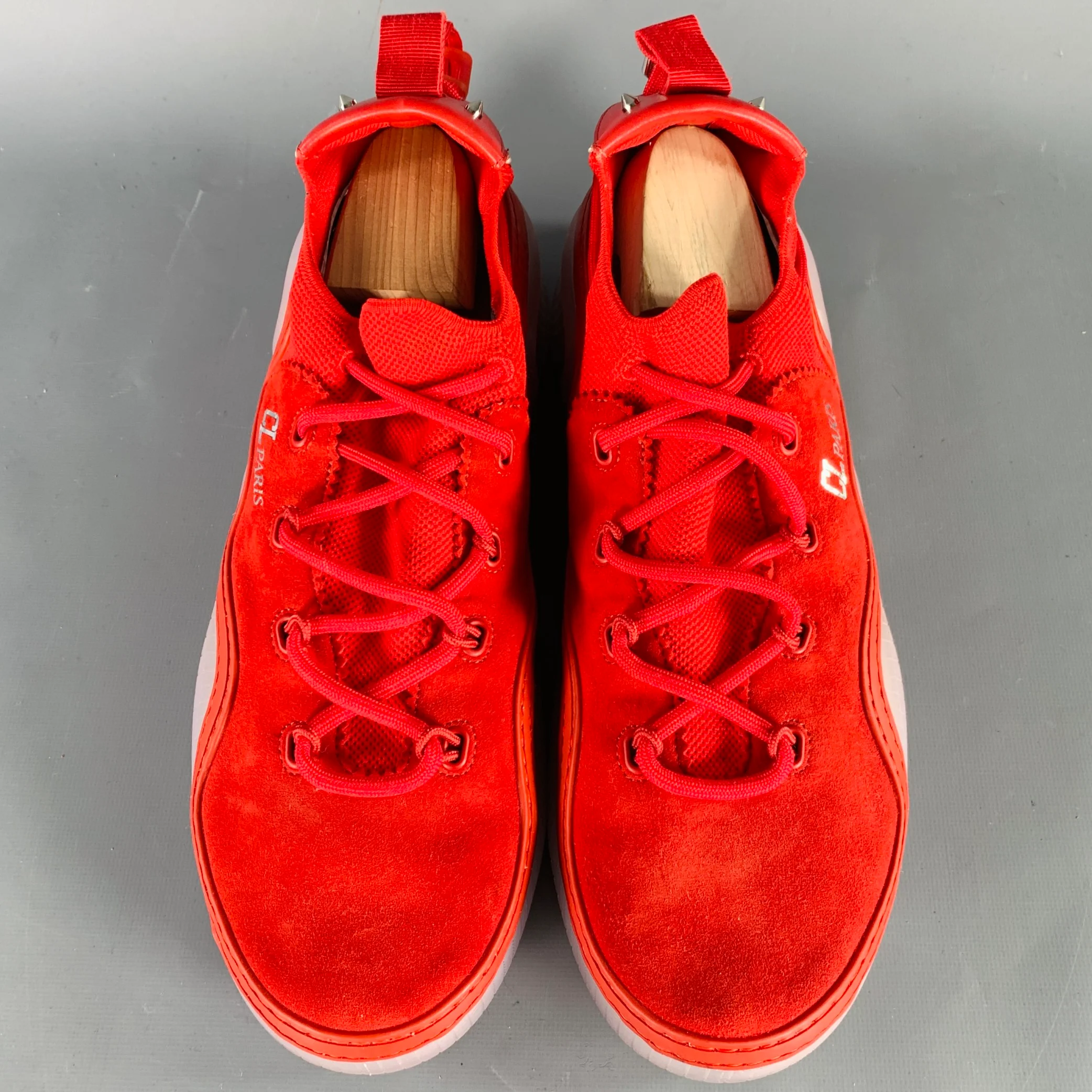 CHRISTIAN LOUBOUTIN Size 11.5 Arpoador Red Suede Low Top Sneakers - Image 4