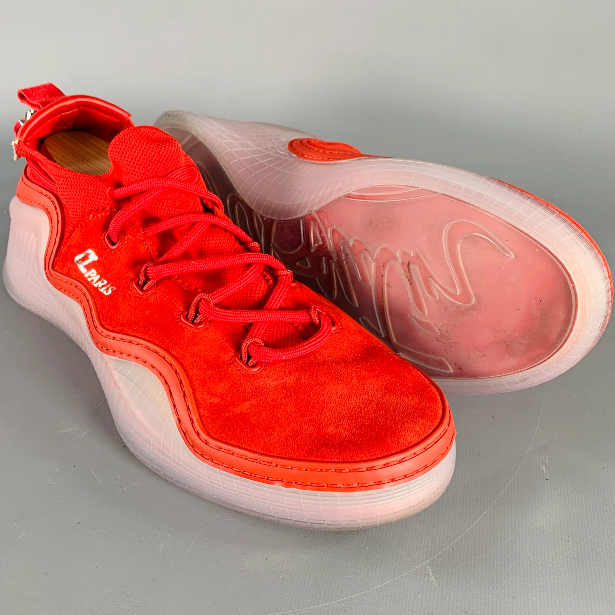 CHRISTIAN LOUBOUTIN Size 11.5 Arpoador Red Suede Low Top Sneakers - Image 5