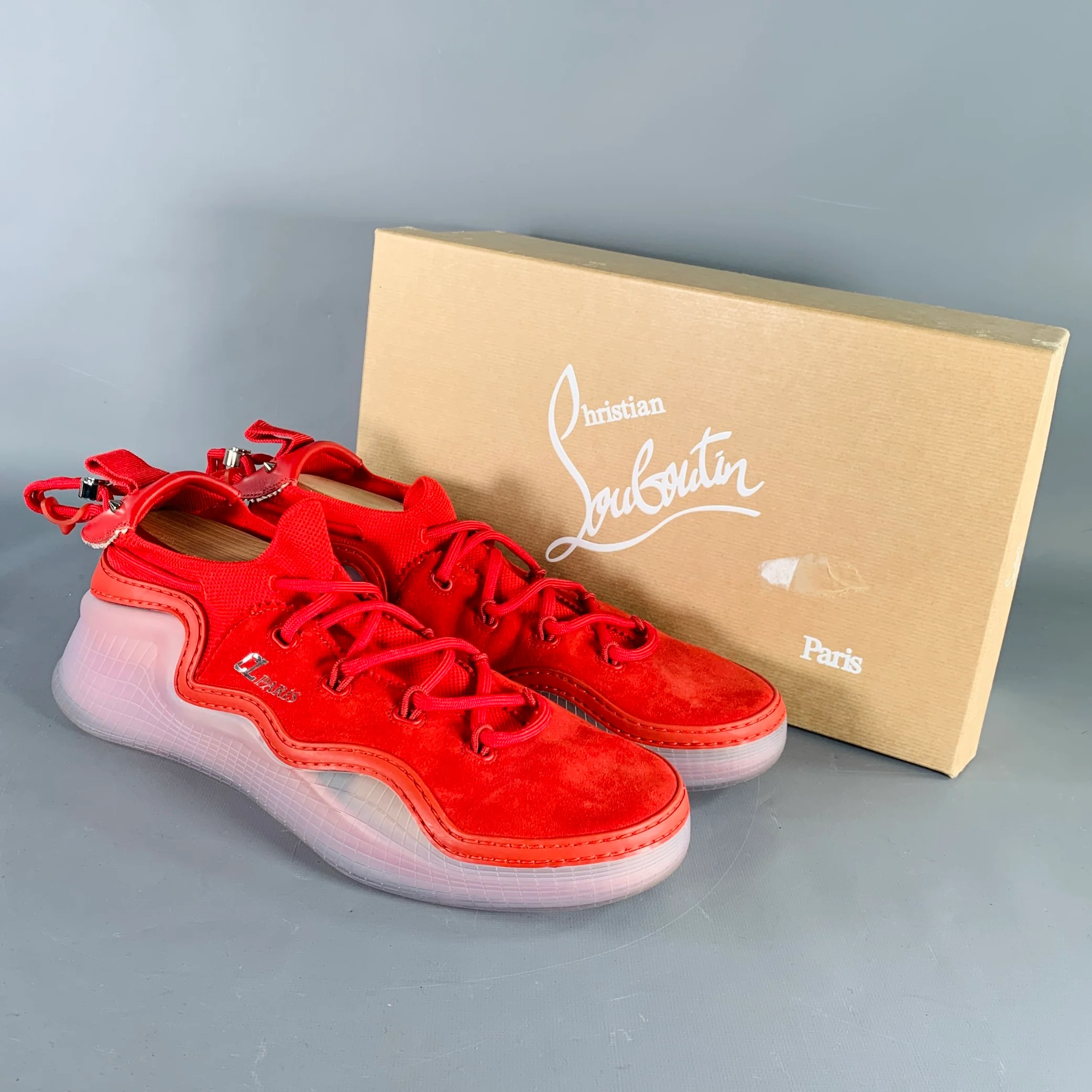 CHRISTIAN LOUBOUTIN Size 11.5 Arpoador Red Suede Low Top Sneakers - Image 7