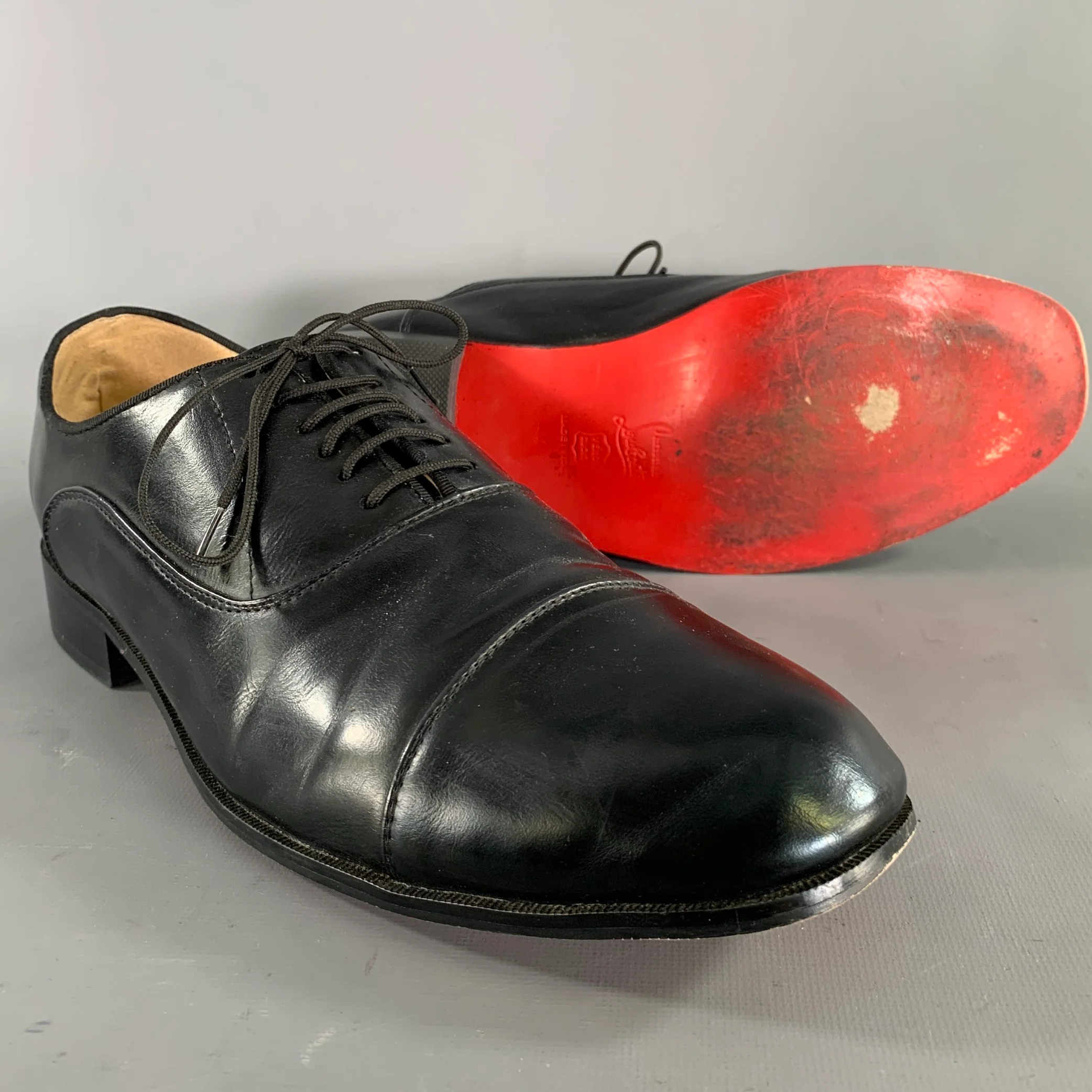 CHRISTIAN LOUBOUTIN Size 11 Black Leather Lace Up Lace Up Shoes - Image 5