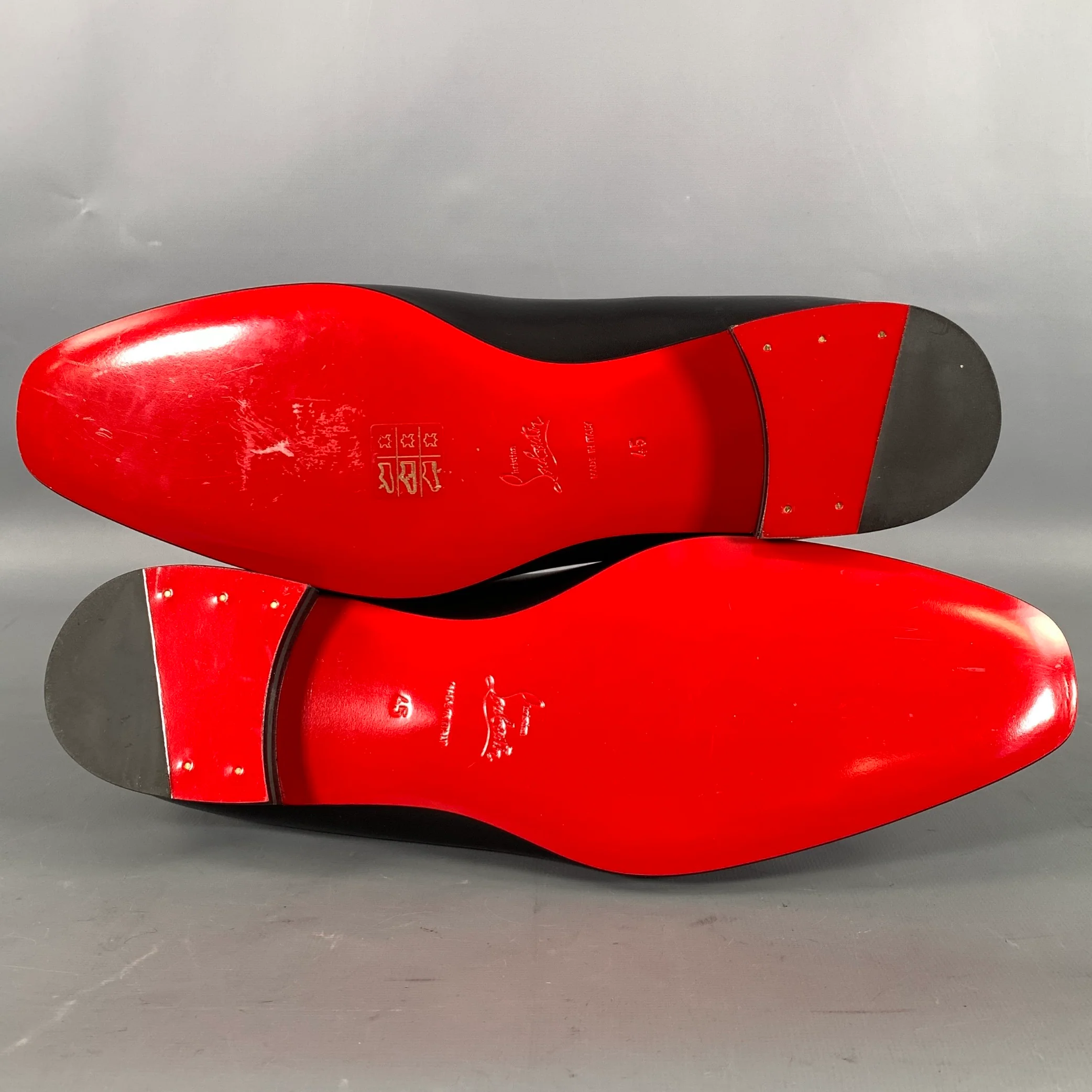 CHRISTIAN LOUBOUTIN Size 12 Black Red Solid Leather Flat Loafers - Image 6